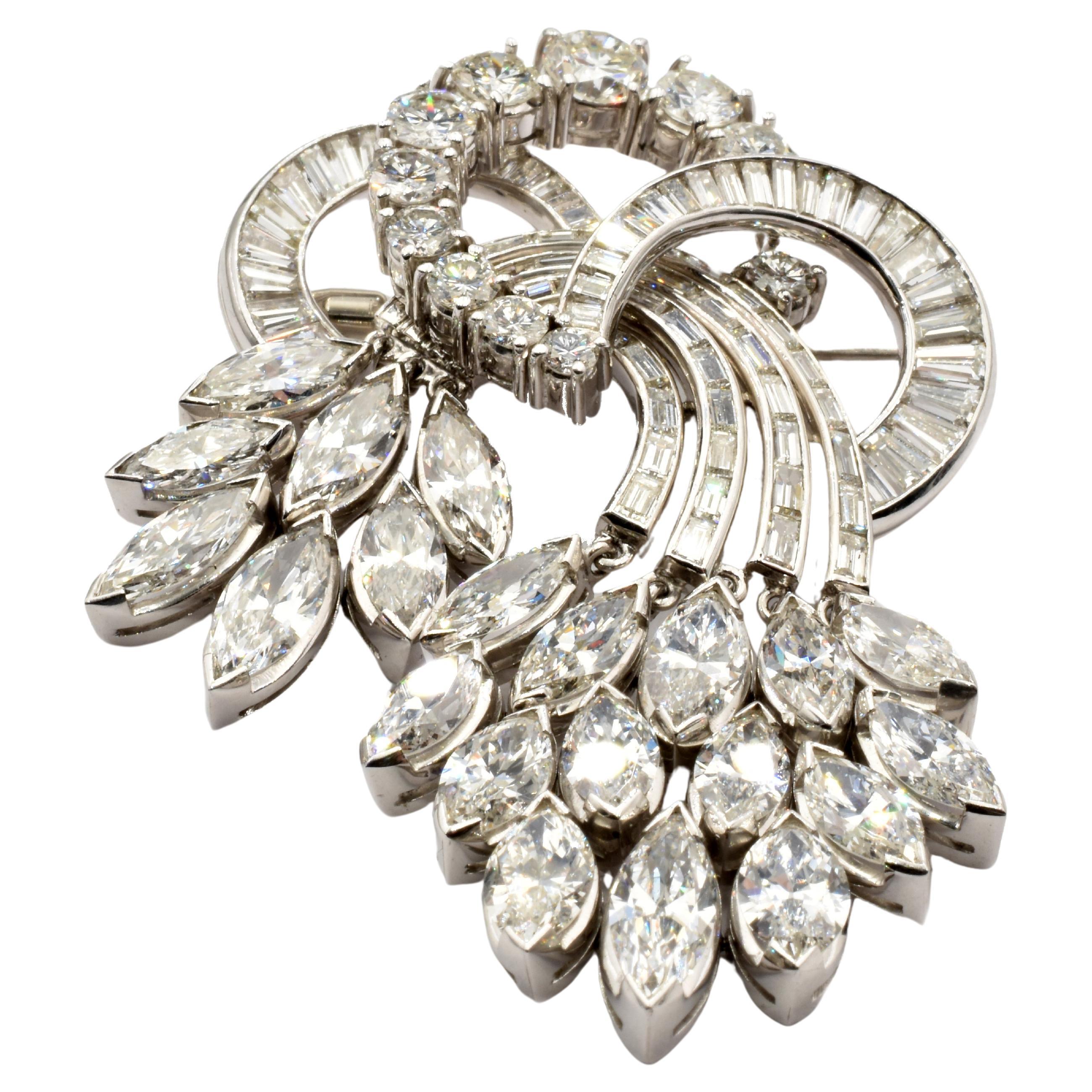 Gilberto Cassola Marquise, Round Cut Diamonds White Gold Brooch and Pendant  For Sale