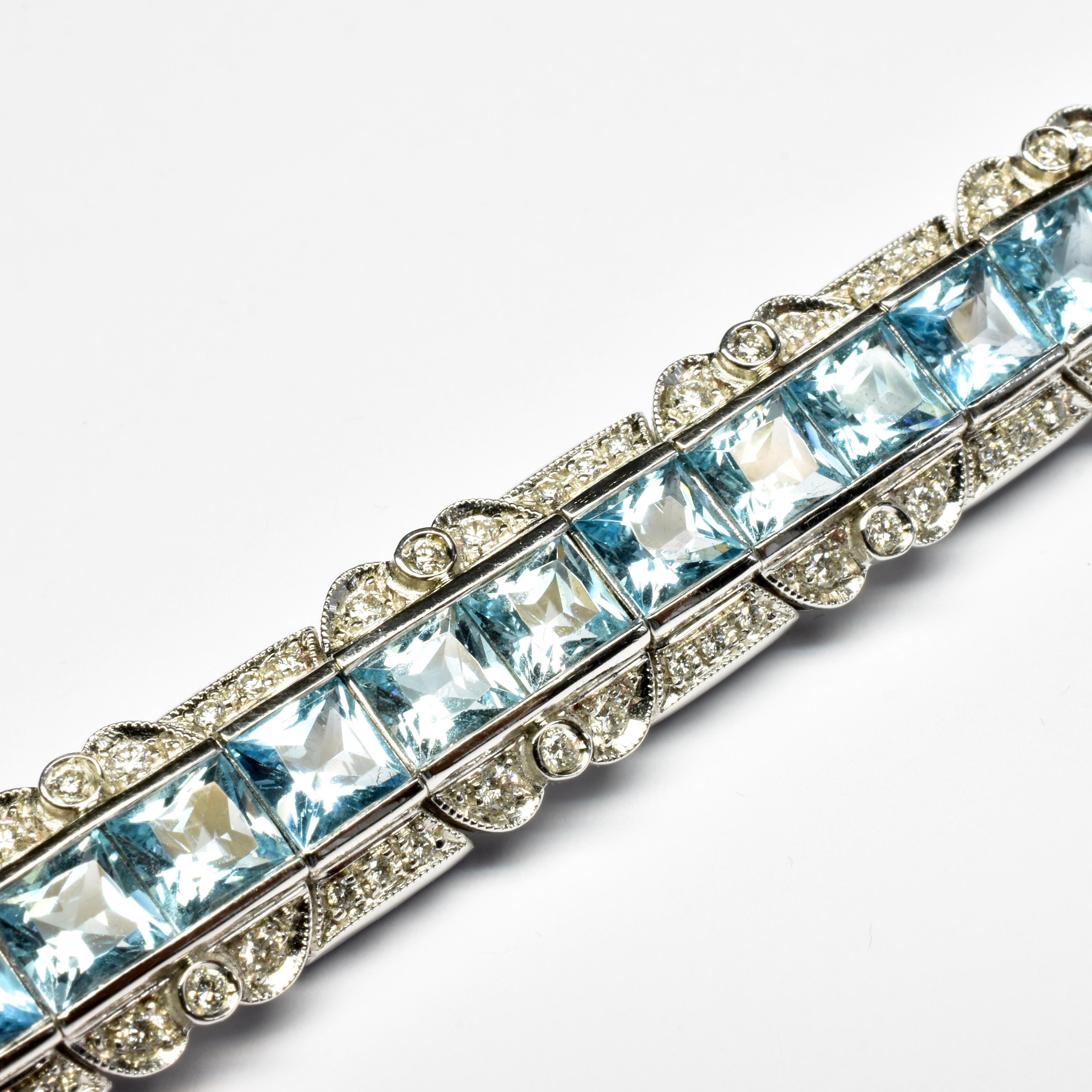 Princess Cut Blue Topaz and Diamonds Gold Bracelet, Italy For Sale 2