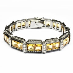 Princess Cut Quartz and Diamonds Black Gold Bracelet, Italy