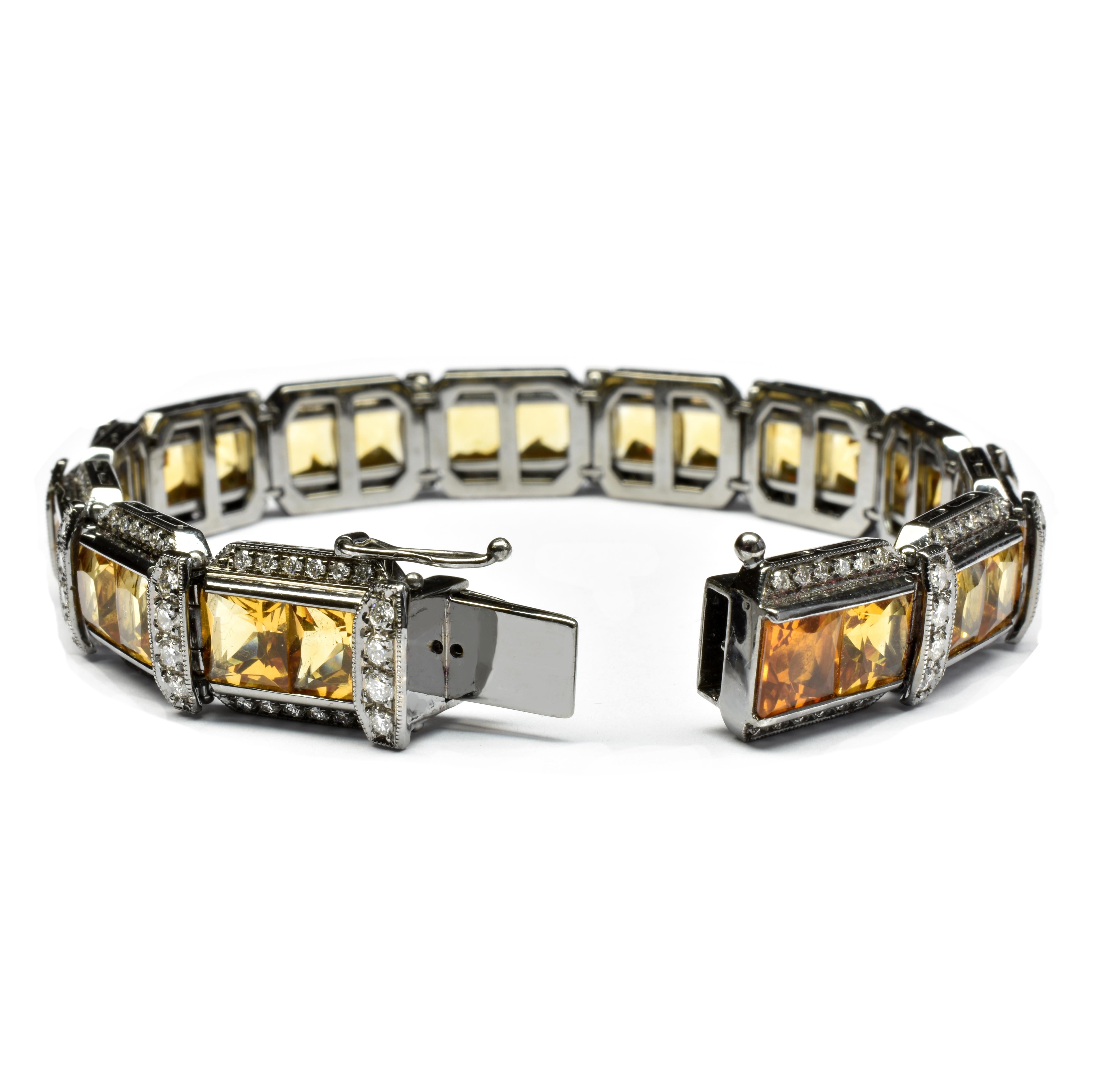 Contemporary Princess Cut Quartz and Diamonds Black Gold Bracelet, Italy For Sale