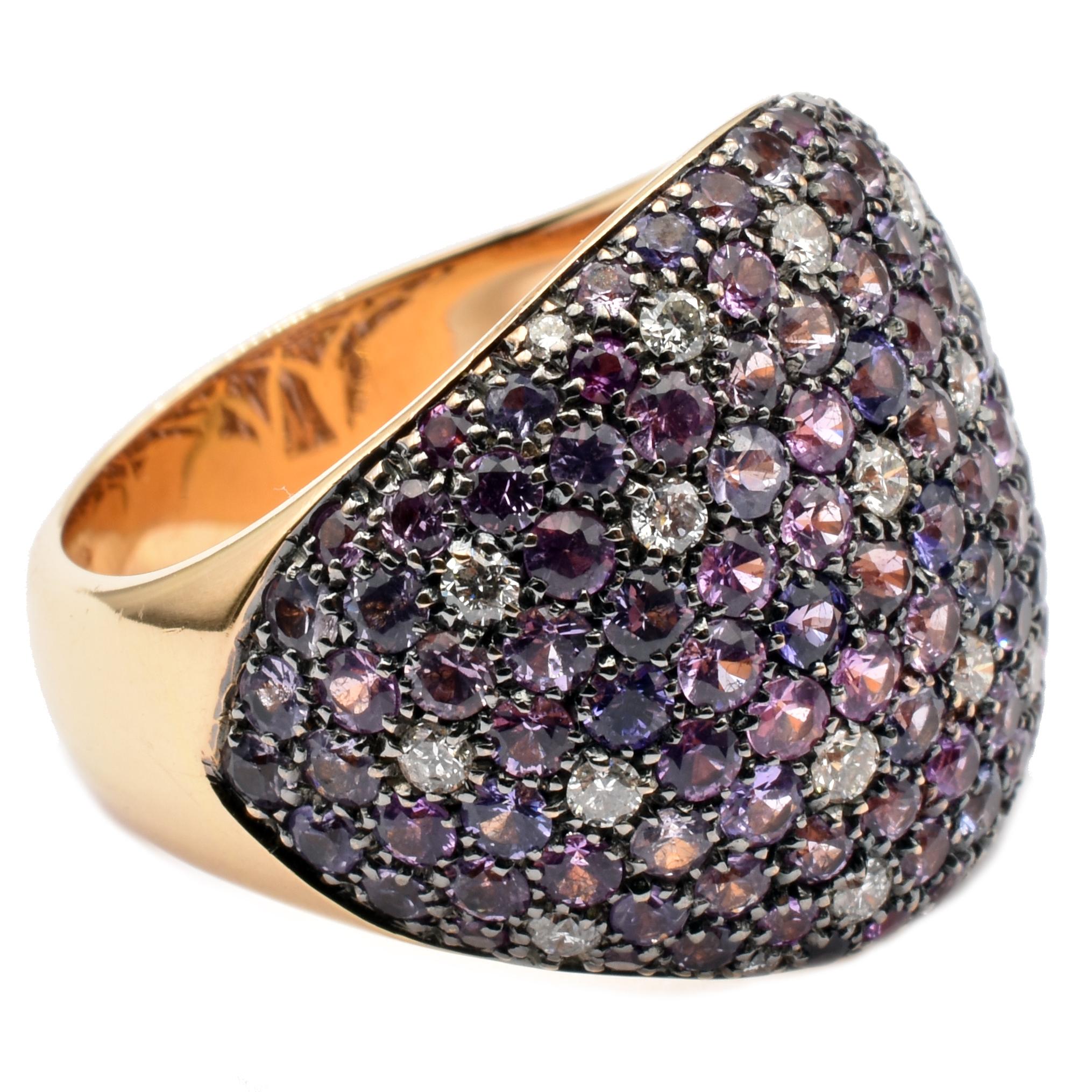 Gilberto Cassola Rainbow Sapphires and Diamonds Rose Gold Ring Made in Italy For Sale 4
