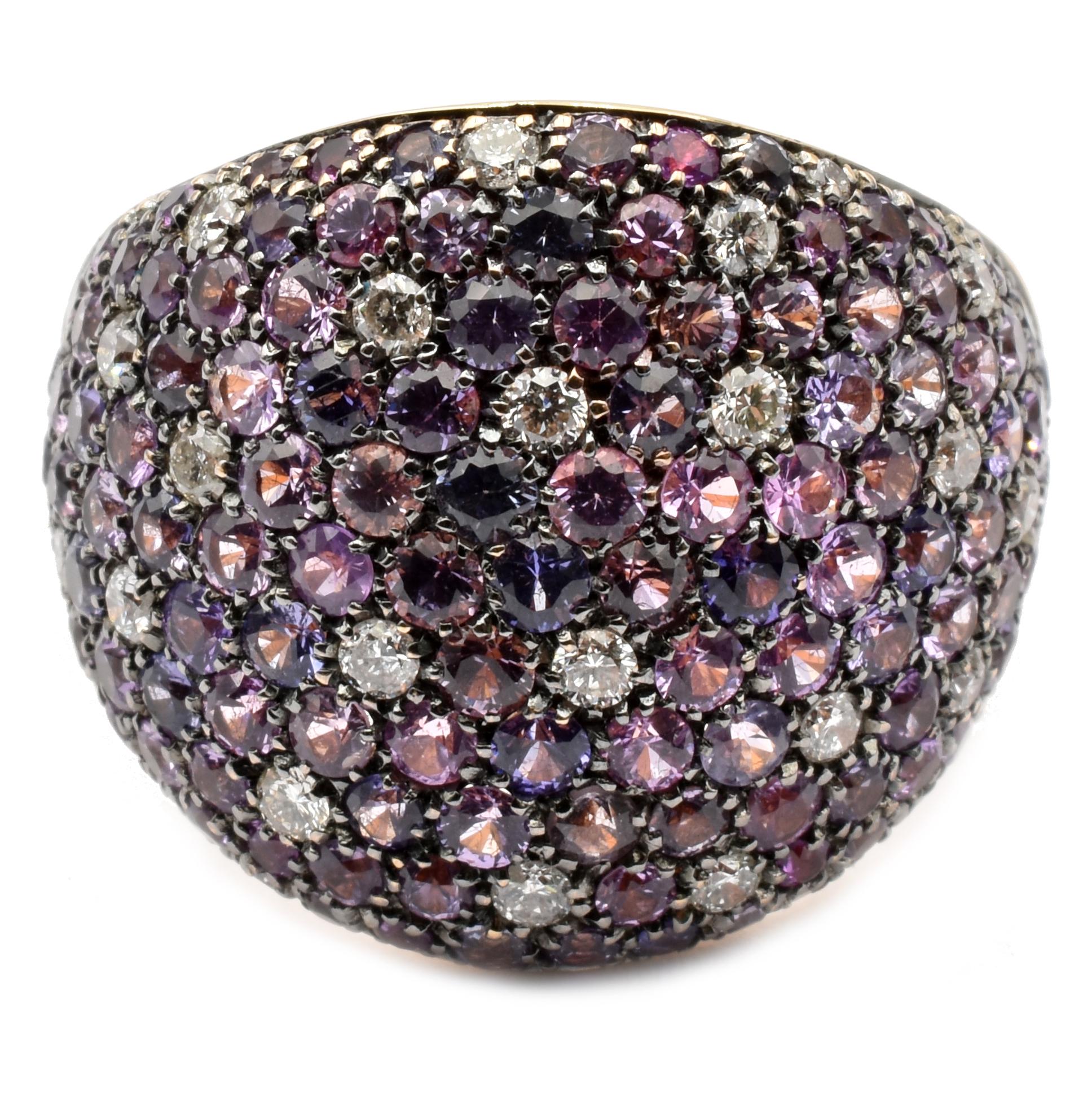 Contemporary Gilberto Cassola Rainbow Sapphires and Diamonds Rose Gold Ring Made in Italy For Sale