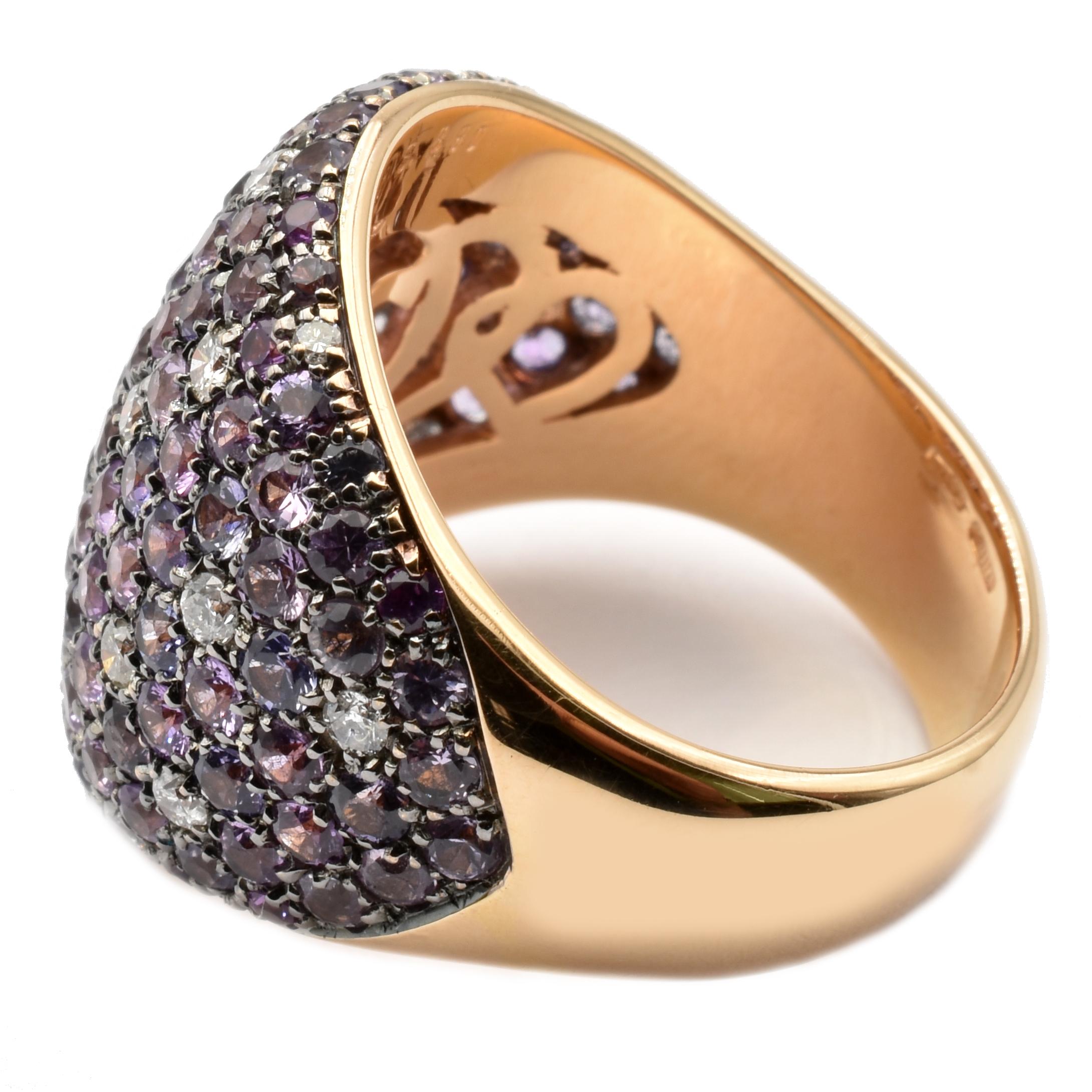Gilberto Cassola Rainbow Sapphires and Diamonds Rose Gold Ring Made in Italy In New Condition For Sale In Valenza, AL