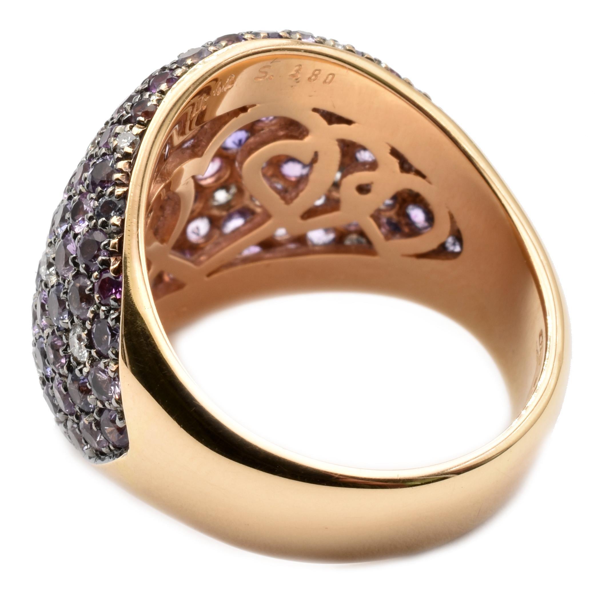 Women's Gilberto Cassola Rainbow Sapphires and Diamonds Rose Gold Ring Made in Italy For Sale