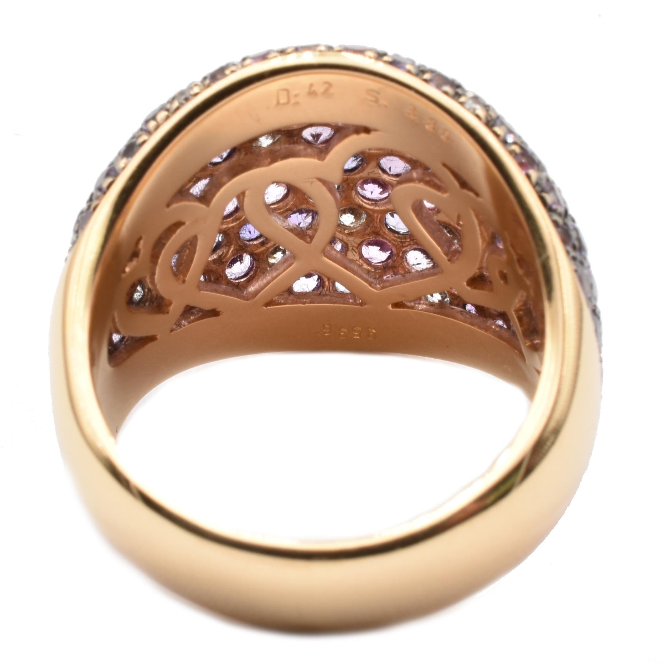 Gilberto Cassola Rainbow Sapphires and Diamonds Rose Gold Ring Made in Italy For Sale 1