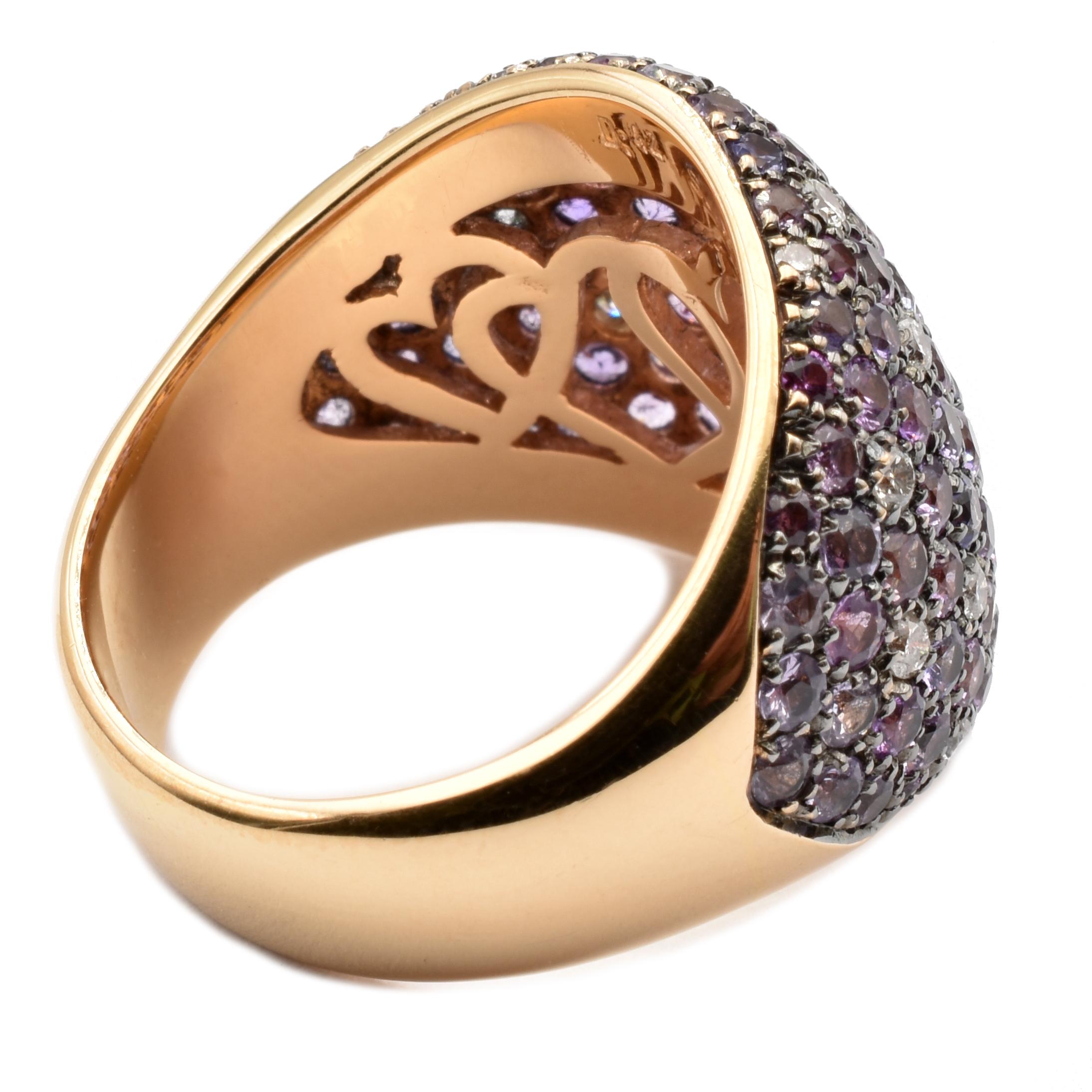 Ring aus Roségold mit Regenbogen-Saphiren und Diamanten von Gilberto Cassola, hergestellt in Italien im Angebot 2