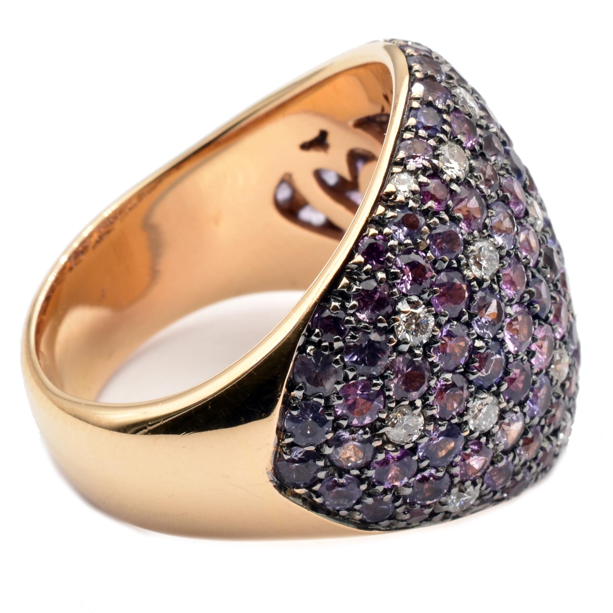 Gilberto Cassola Rainbow Sapphires and Diamonds Rose Gold Ring Made in Italy For Sale 3