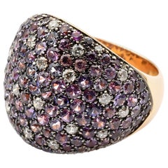 Gilberto Cassola, bague en or rose, saphirs arc-en-ciel et diamants, fabriquée en Italie