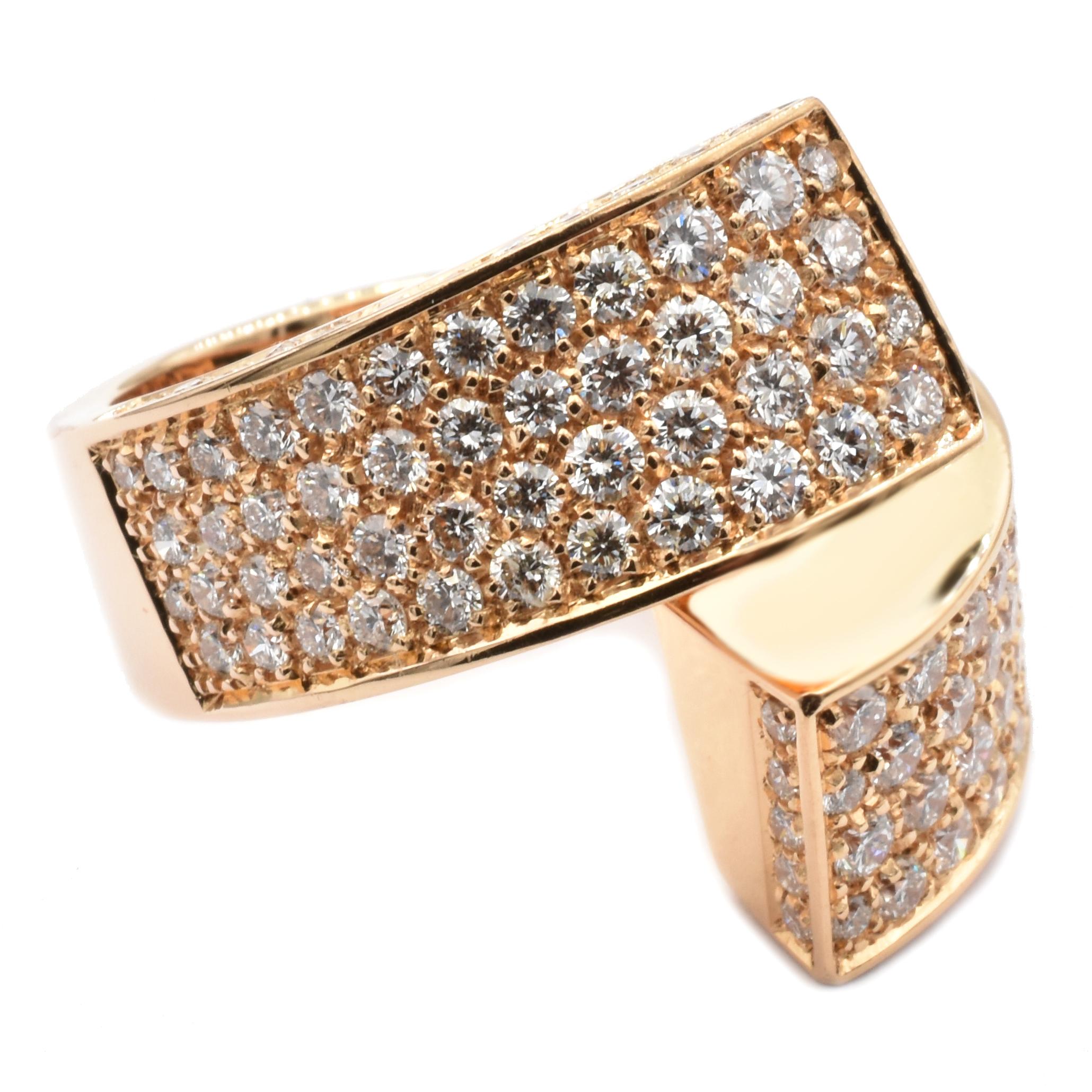 Modern Gilberto Cassola Rose Gold Contrariè Ring with Diamonds For Sale