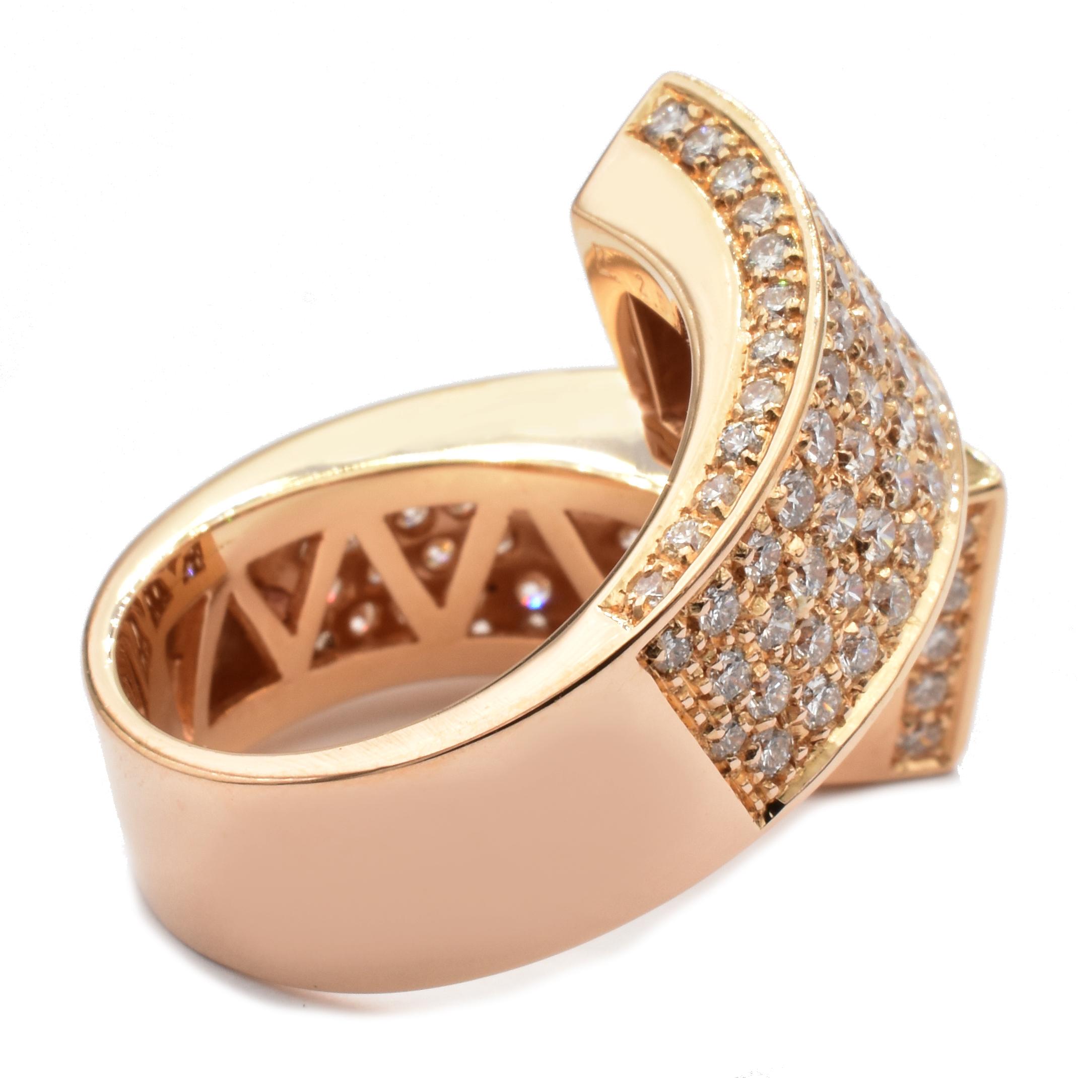Gilberto Cassola Rose Gold Contrariè Ring with Diamonds In New Condition For Sale In Valenza, AL