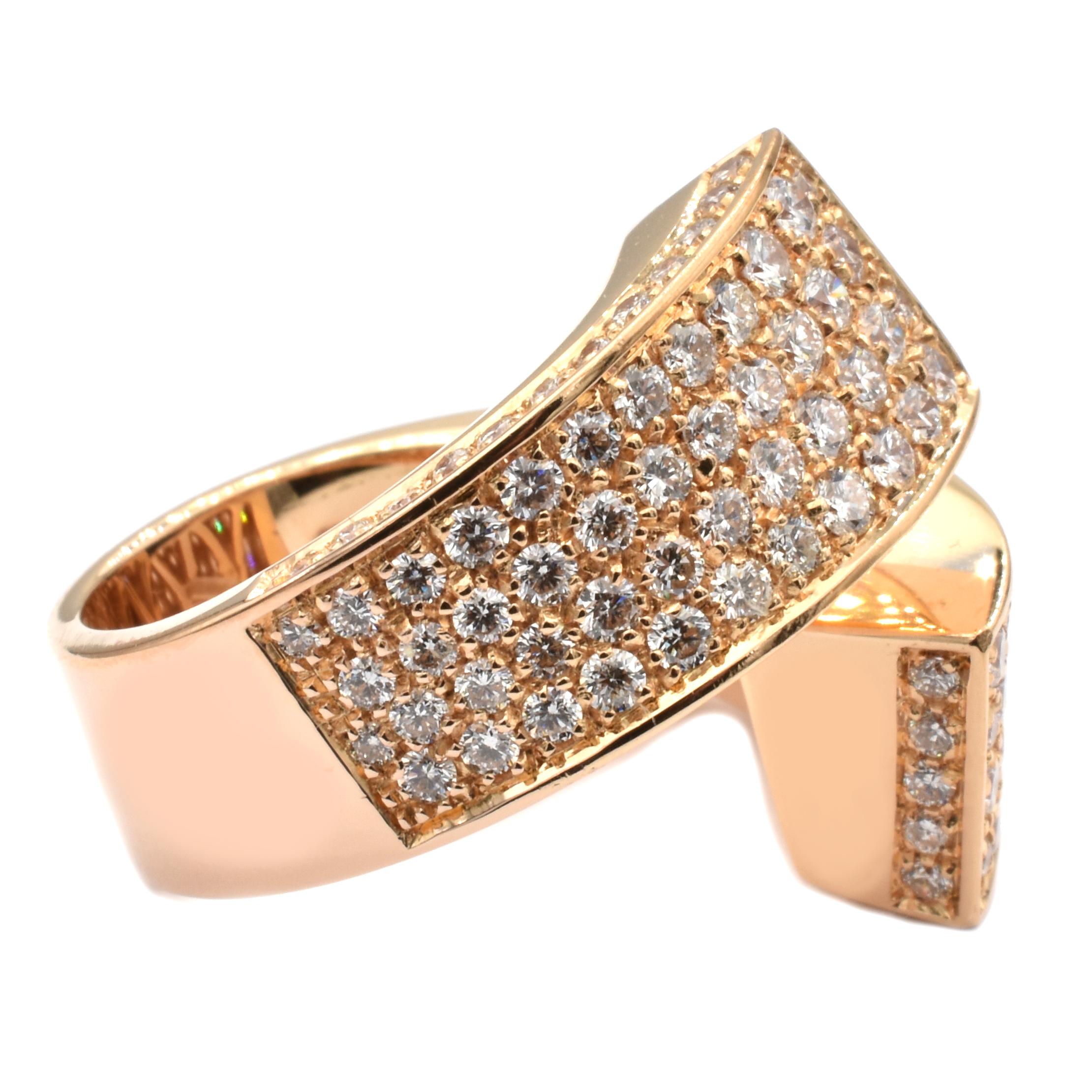 Women's Gilberto Cassola Rose Gold Contrariè Ring with Diamonds For Sale