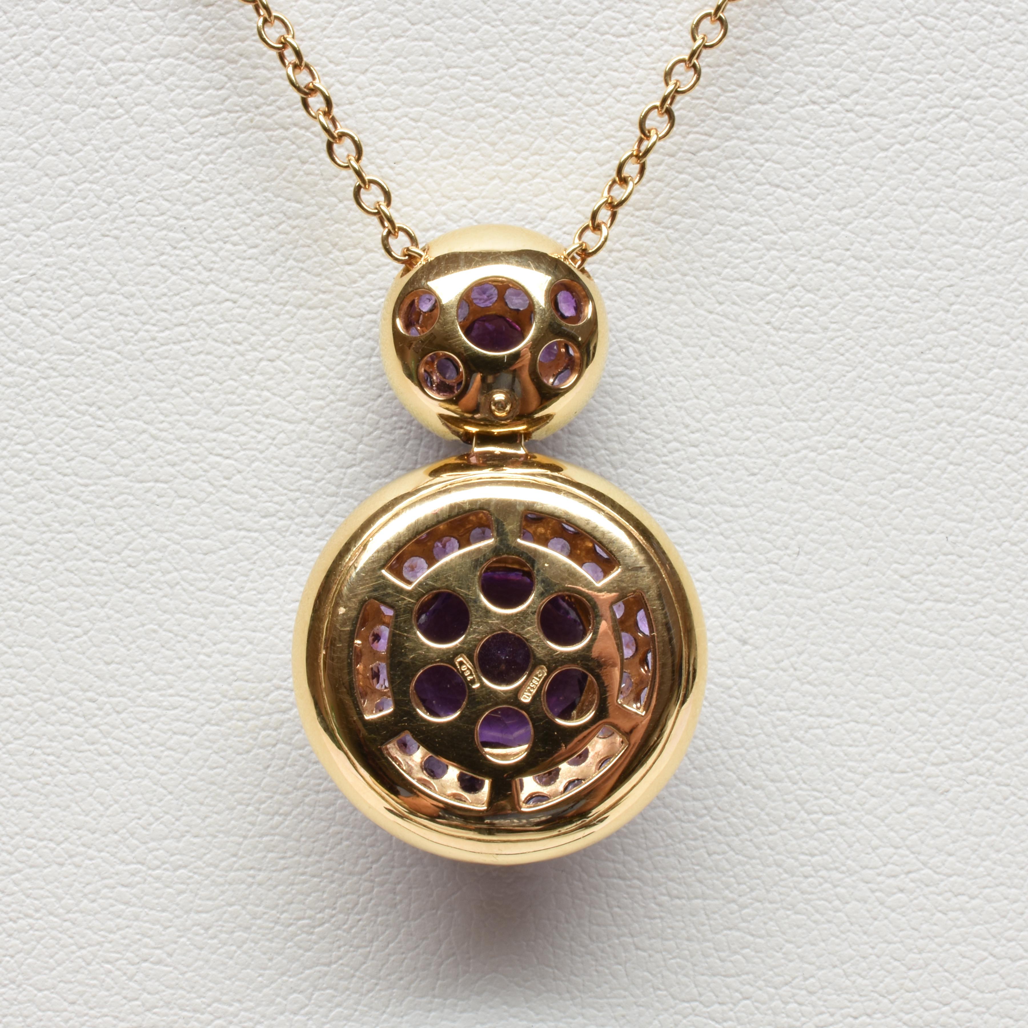 Round Amethyst and Diamonds Gold Round Pendant Made in Italy In New Condition For Sale In Valenza, AL