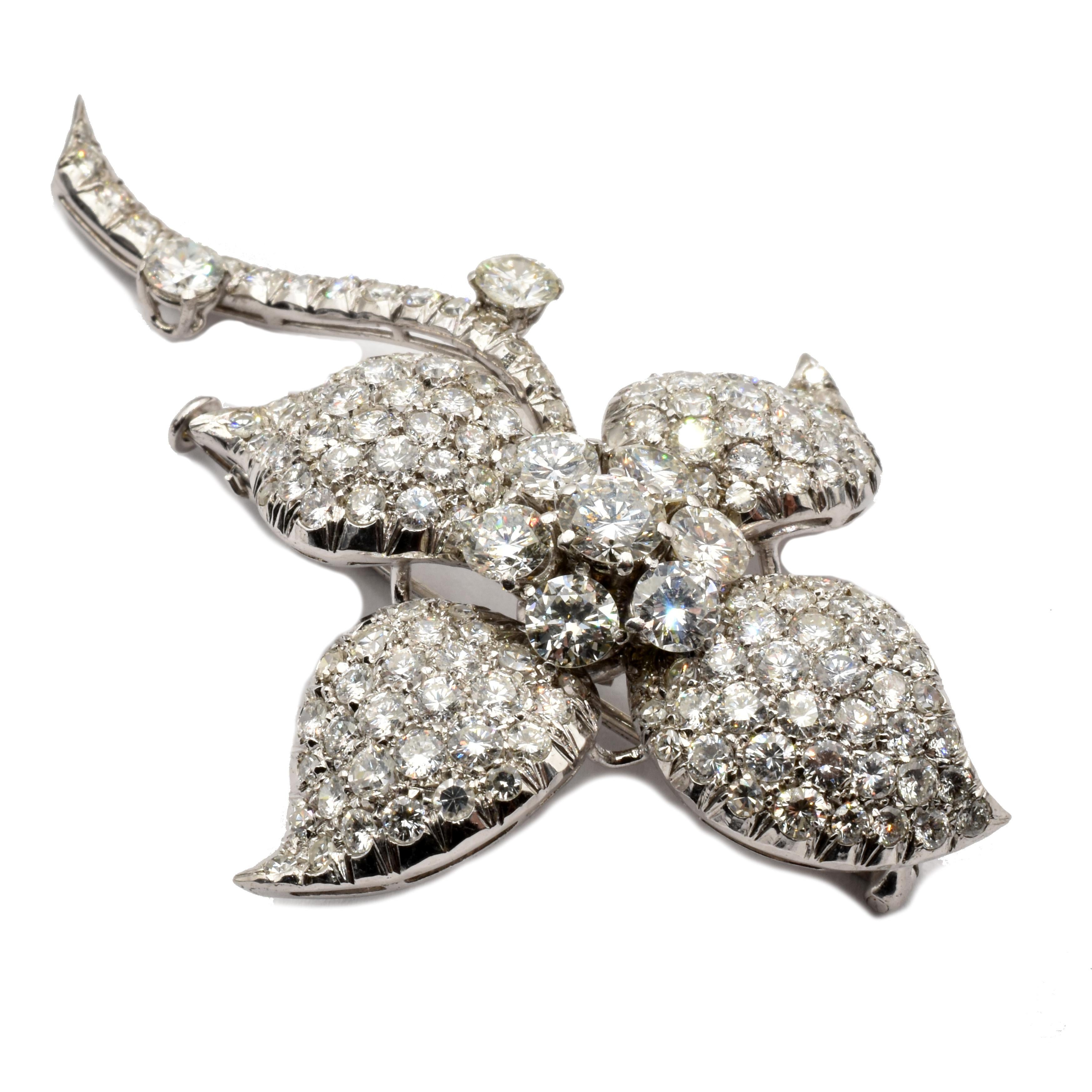 Modern Gilberto Cassola Round Briliant Cut Diamonds White Gold Flower Brooch For Sale