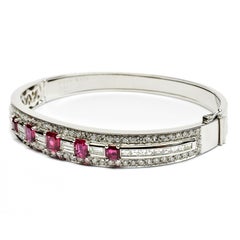Rubies and Diamonds White Gold Bangle Bracelet Made in Italy
