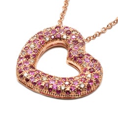 Gilberto Cassola Rubys and Diamonds Rose Gold Heart Pendant Necklace
