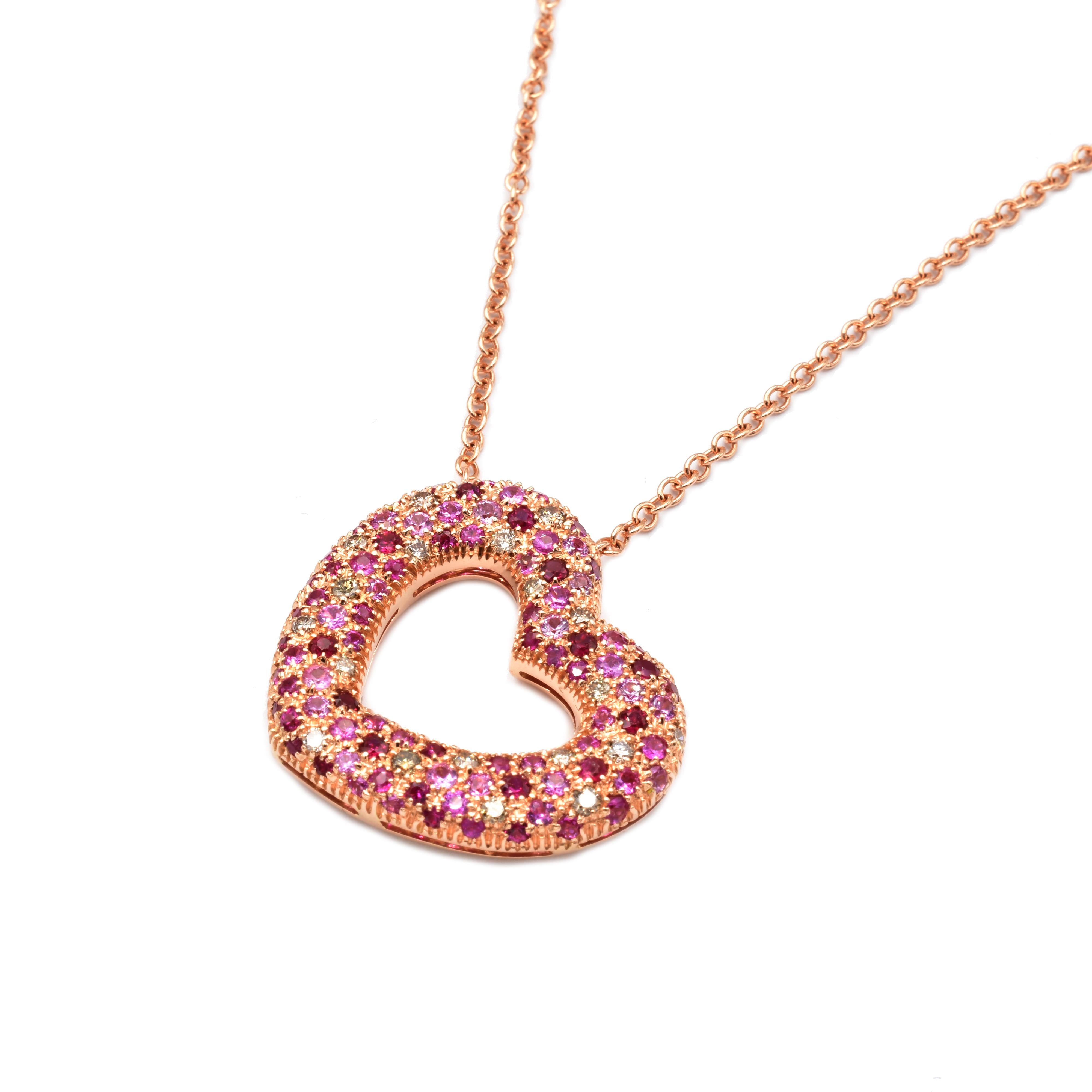 Gilberto Cassola Rubine und Diamanten Rose Gold Herz Anhänger Halskette (Zeitgenössisch) im Angebot