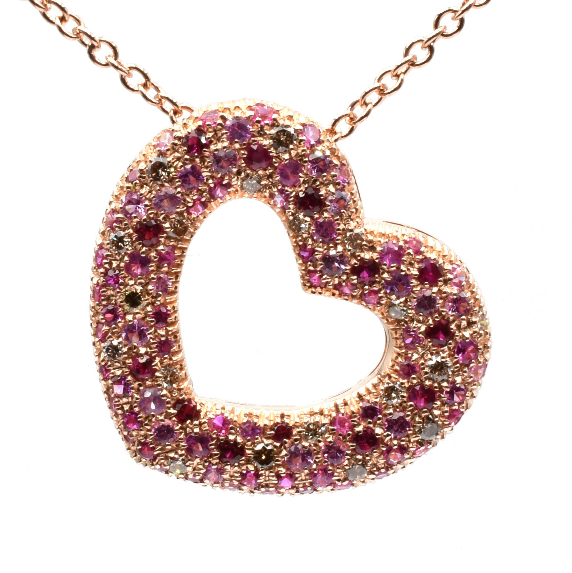 Gilberto Cassola Rubine und Diamanten Rose Gold Herz Anhänger Halskette im Zustand „Neu“ im Angebot in Valenza, AL
