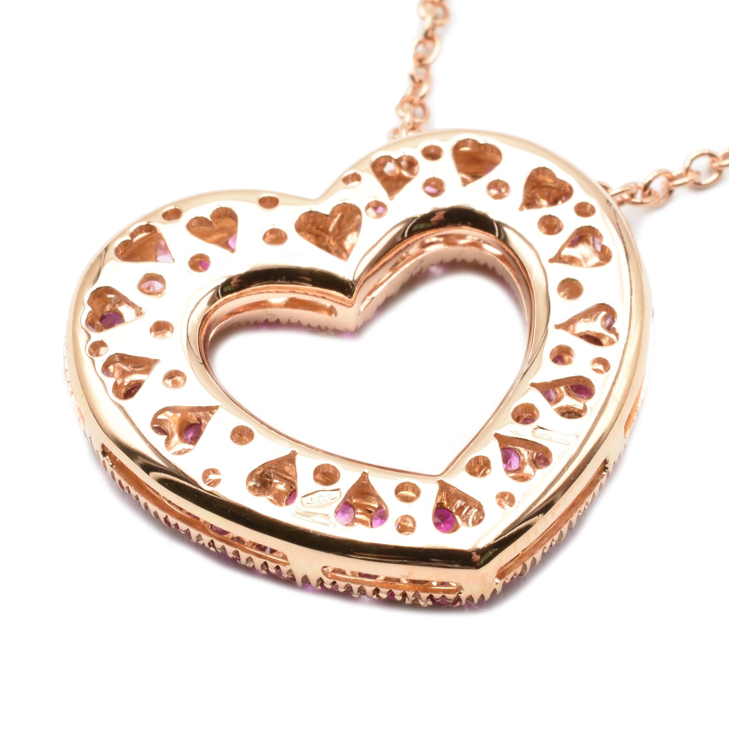 Gilberto Cassola Rubine und Diamanten Rose Gold Herz Anhänger Halskette Damen im Angebot