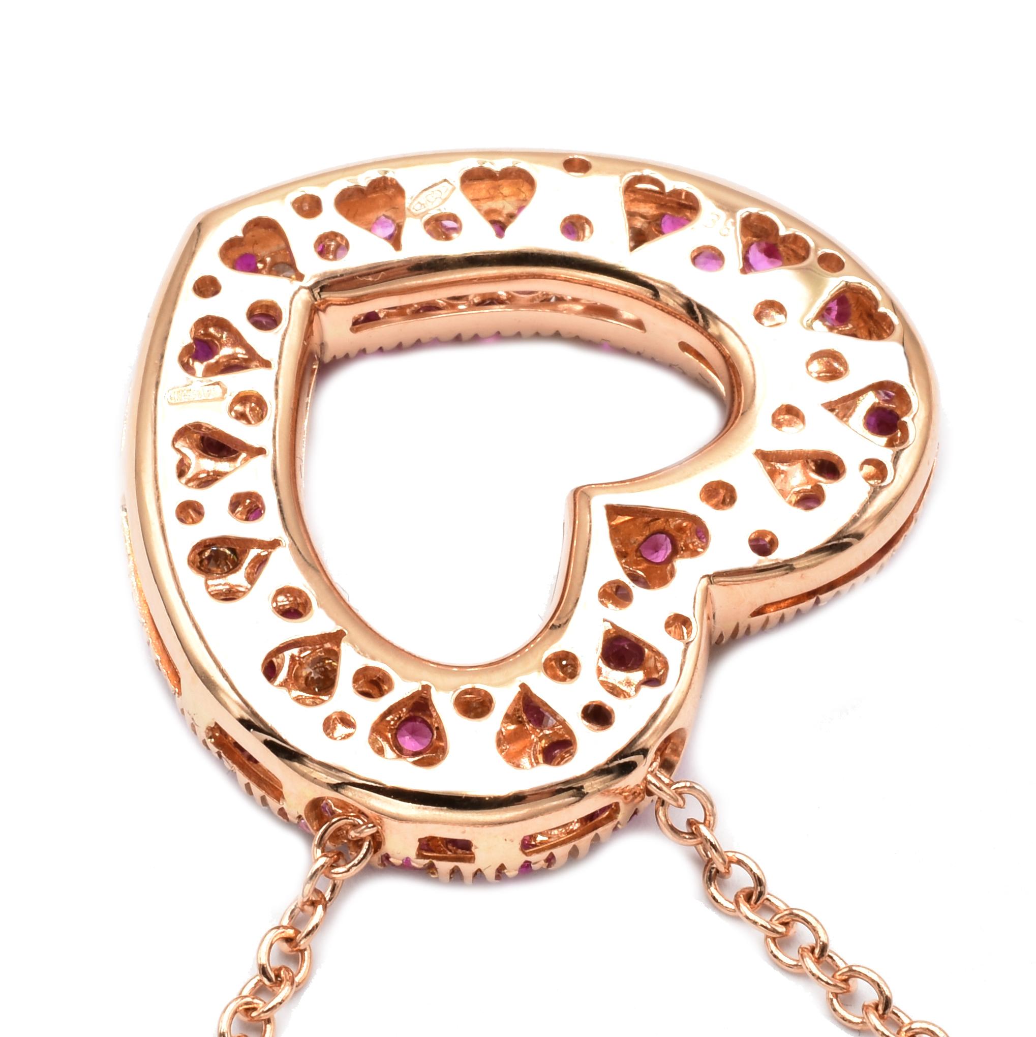 Gilberto Cassola Rubine und Diamanten Rose Gold Herz Anhänger Halskette im Angebot 1