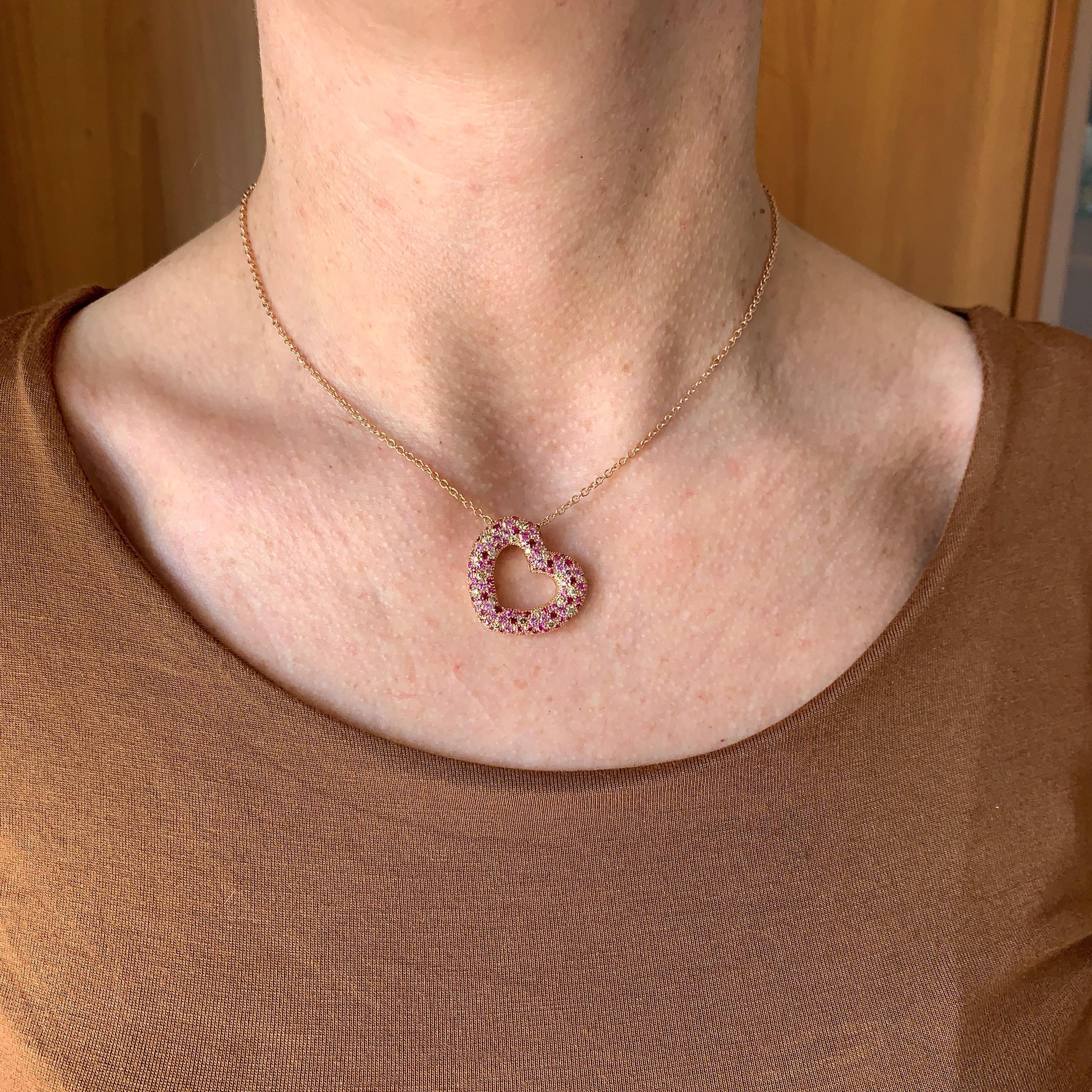 Gilberto Cassola Rubine und Diamanten Rose Gold Herz Anhänger Halskette im Angebot 2