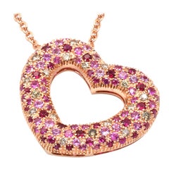 Gilberto Cassola Collar Colgante Corazón Oro Rosa Rubíes y Diamantes