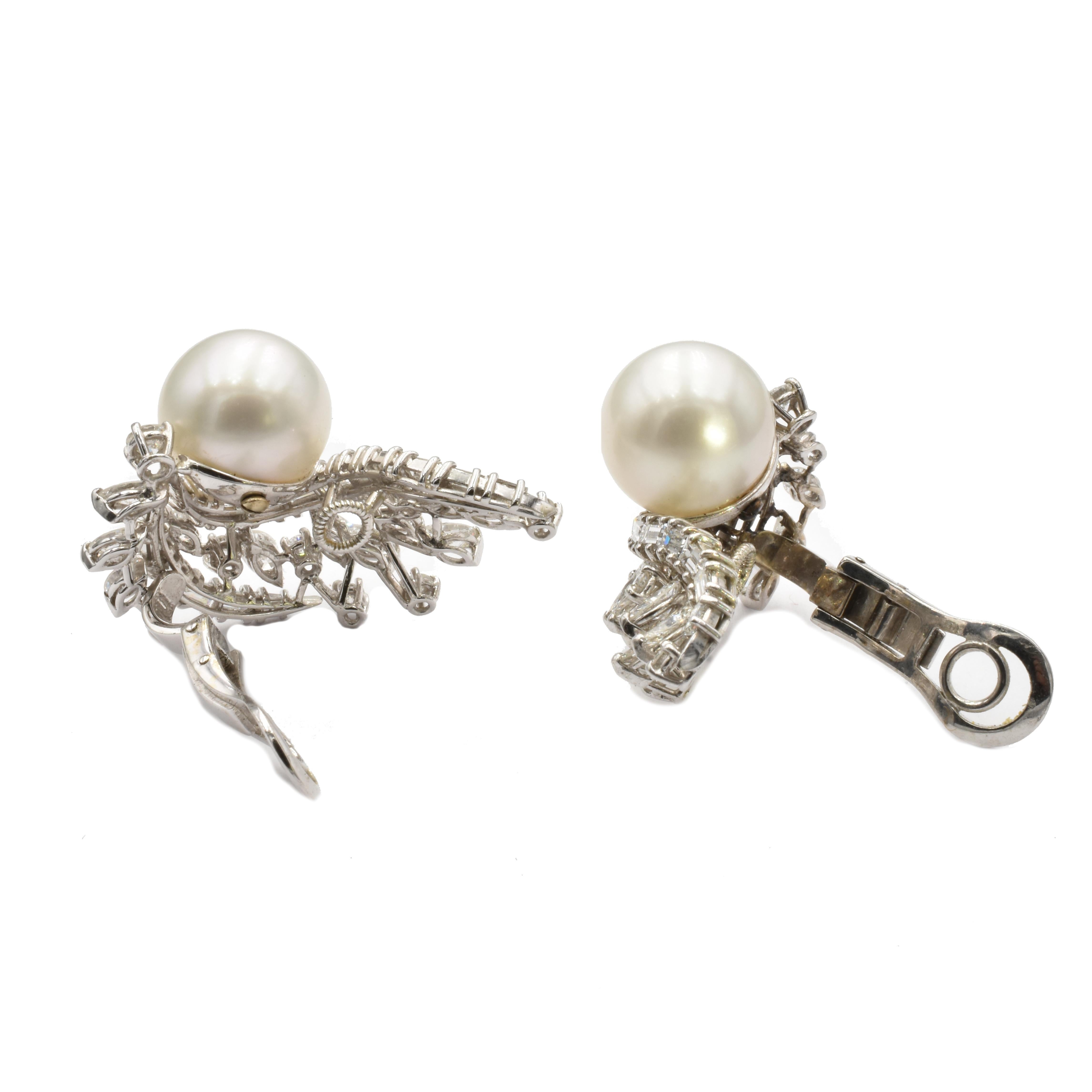 Marquise Cut Gilberto Cassola White Gold South Sea Pearls Diamonds Earrings For Sale