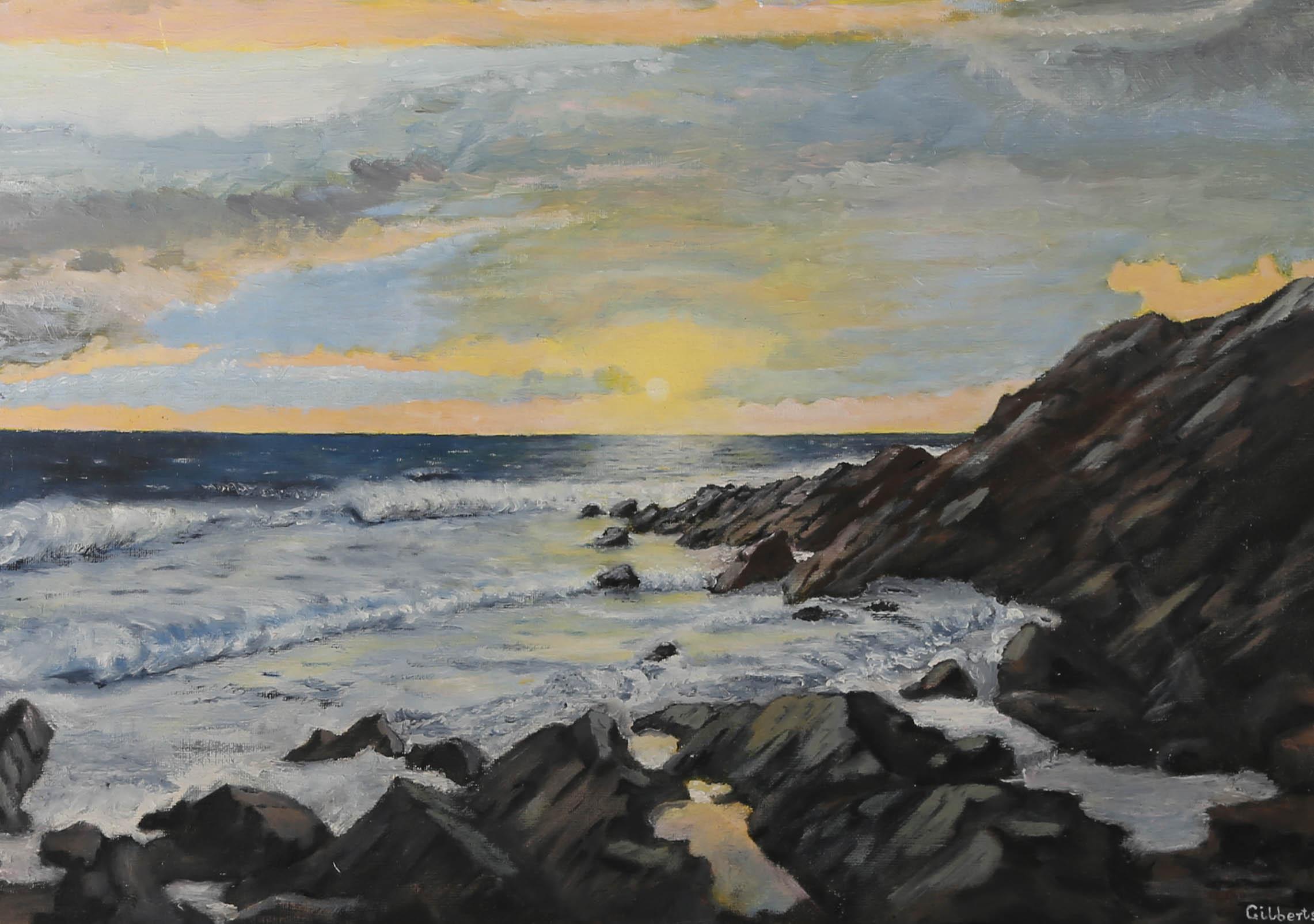 Gilbertson - 20th Century Oil, Seascape at Sunset For Sale 2