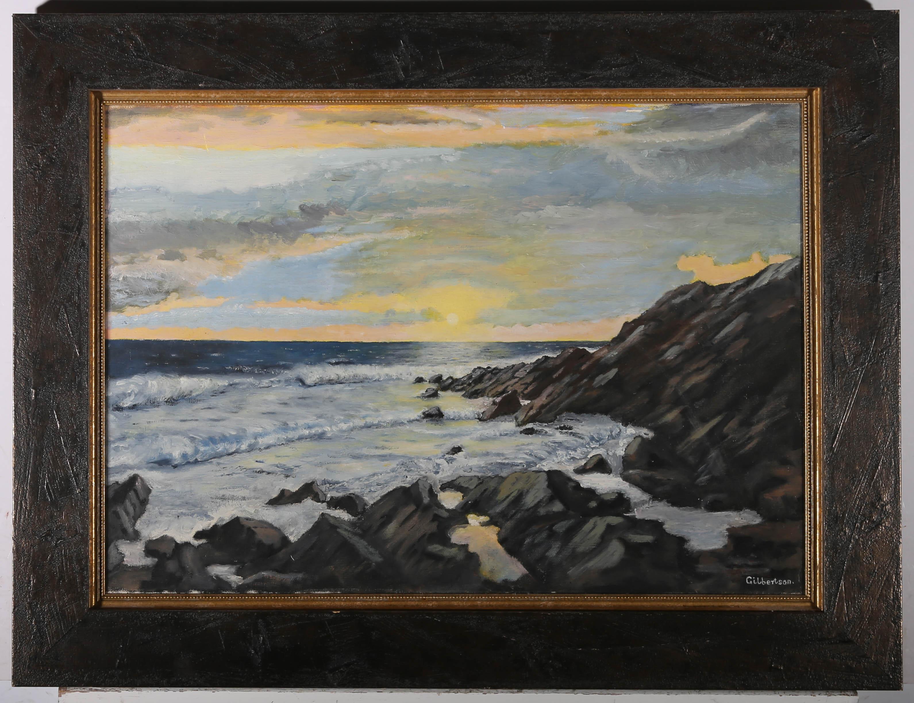 Gilbertson - 20th Century Oil, Seascape at Sunset For Sale 3
