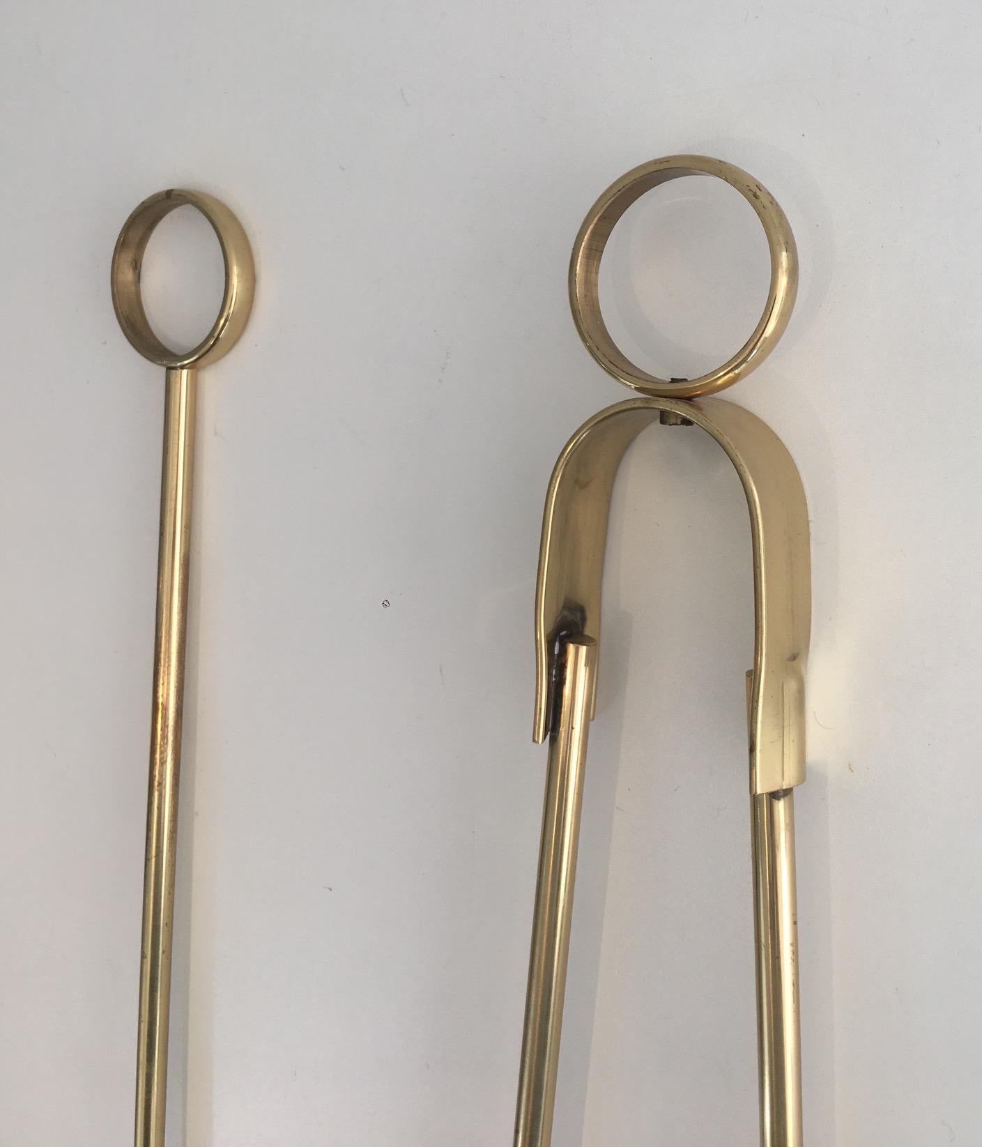 Gild Brass and Glass Fire Place Tools Set, circa 1970 For Sale 6