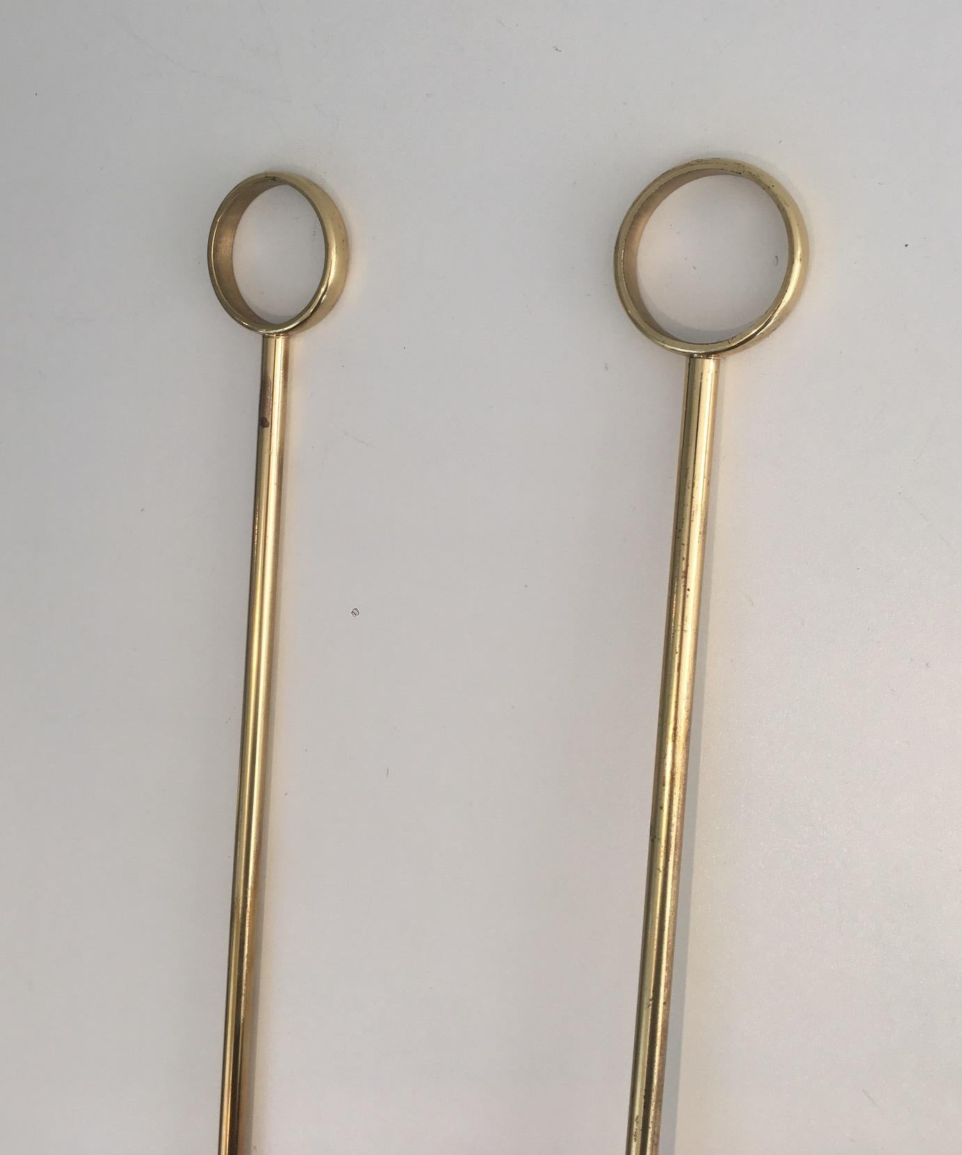 Gild Brass and Glass Fire Place Tools Set, circa 1970 For Sale 7