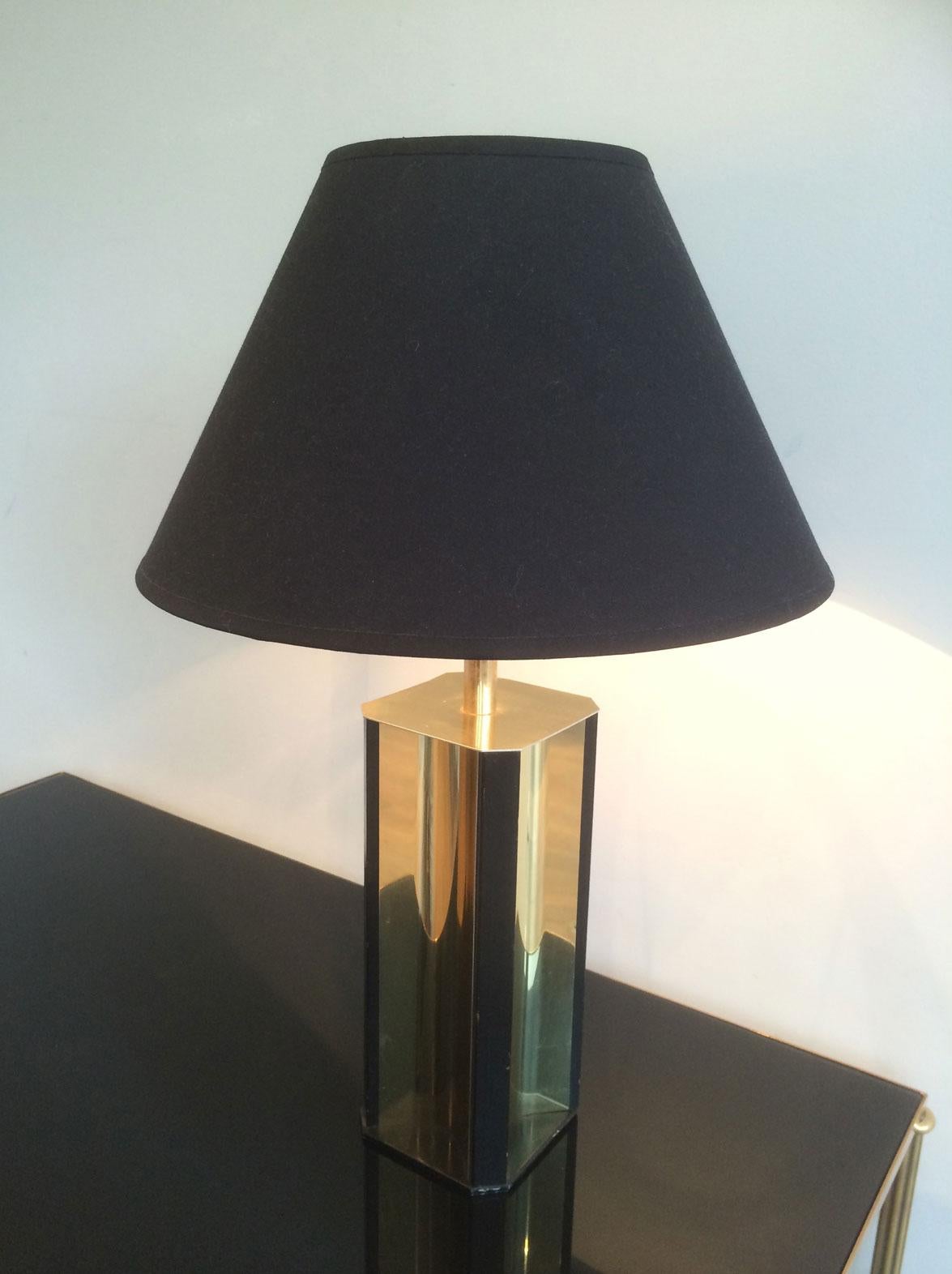 Gilt Metal and Black Wood Lamp with Convex Gild Metal Base, circa 1970 5