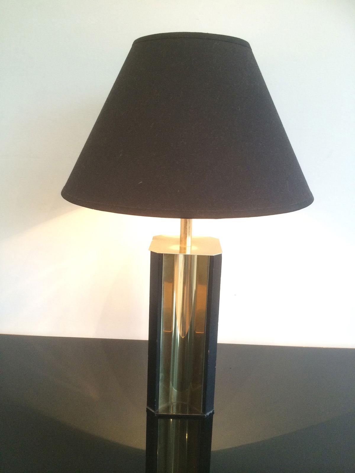Gilt Metal and Black Wood Lamp with Convex Gild Metal Base, circa 1970 6