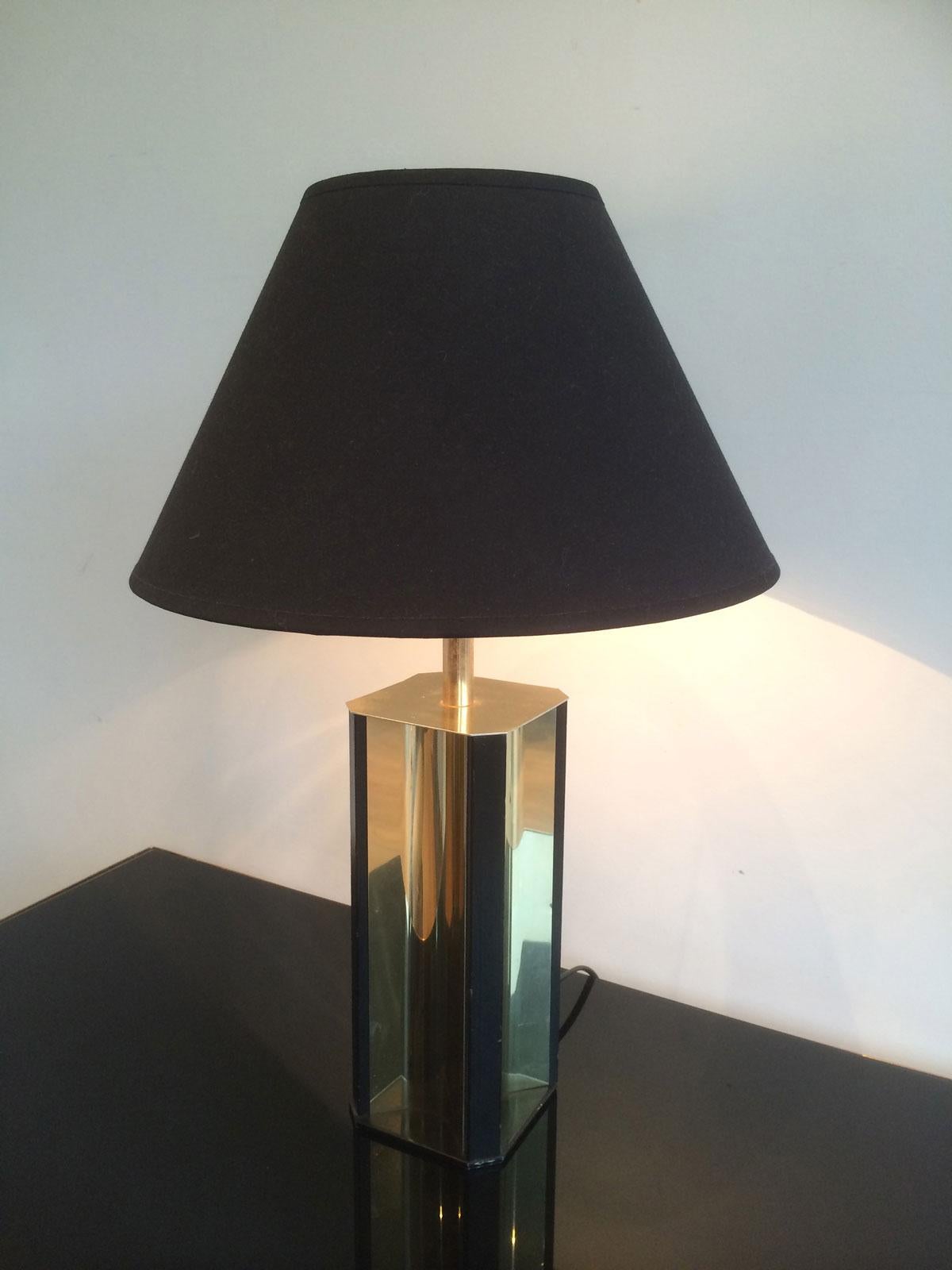 Gilt Metal and Black Wood Lamp with Convex Gild Metal Base, circa 1970 7