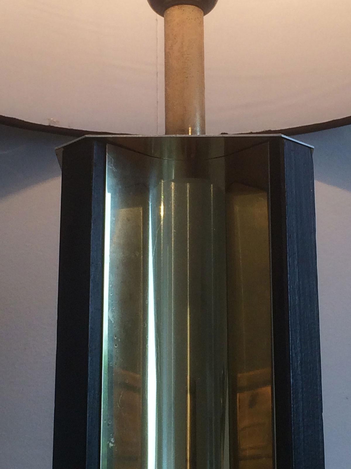 Late 20th Century Gilt Metal and Black Wood Lamp with Convex Gild Metal Base, circa 1970