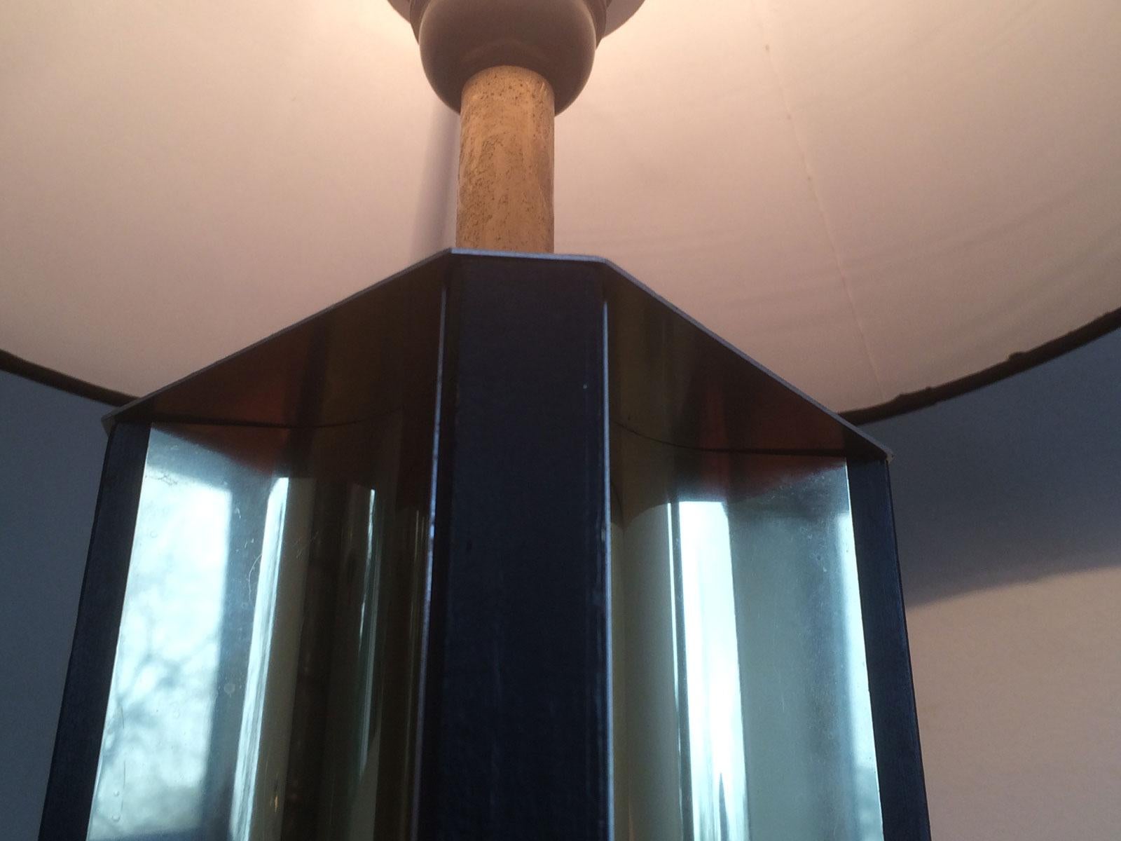Gilt Metal and Black Wood Lamp with Convex Gild Metal Base, circa 1970 1