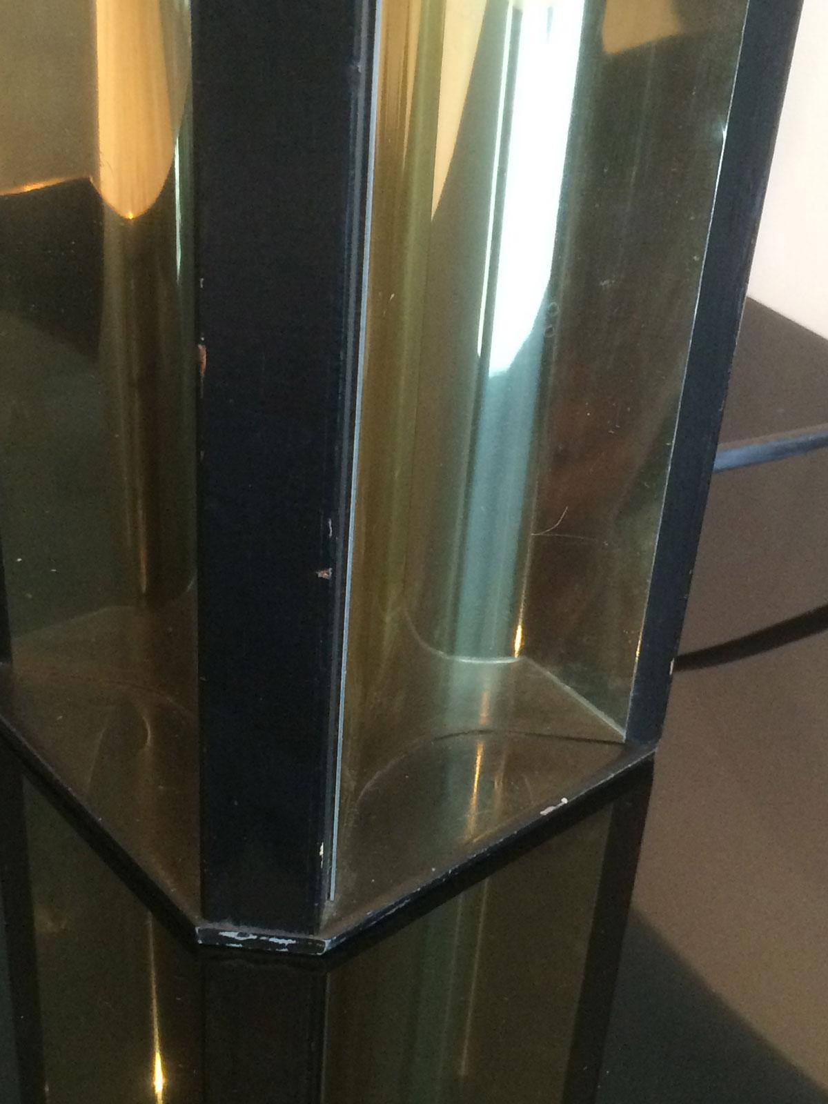 Gilt Metal and Black Wood Lamp with Convex Gild Metal Base, circa 1970 2