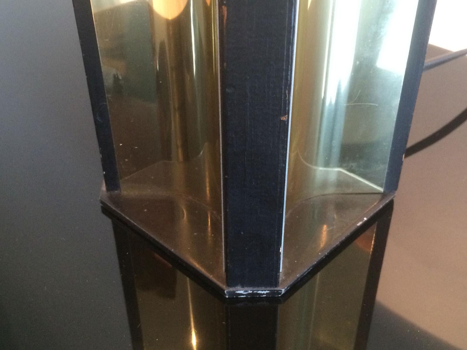 Gilt Metal and Black Wood Lamp with Convex Gild Metal Base, circa 1970 3