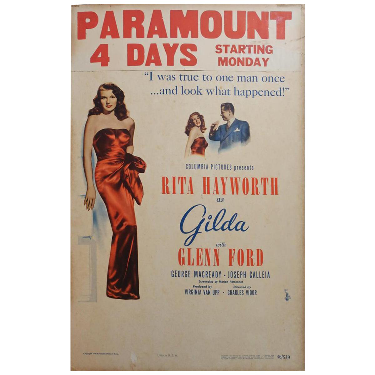 Gilda '1946' Poster  For Sale