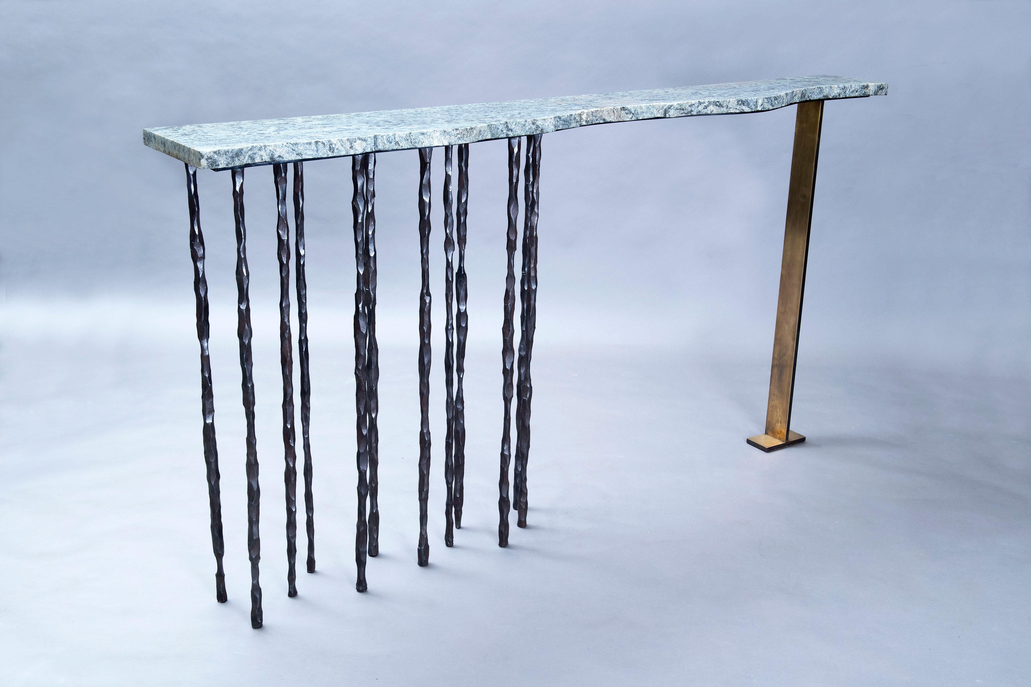 Hand-Crafted Sculptural Marble Brass And Iron Console One Of A Kind Sculptural Minimalist