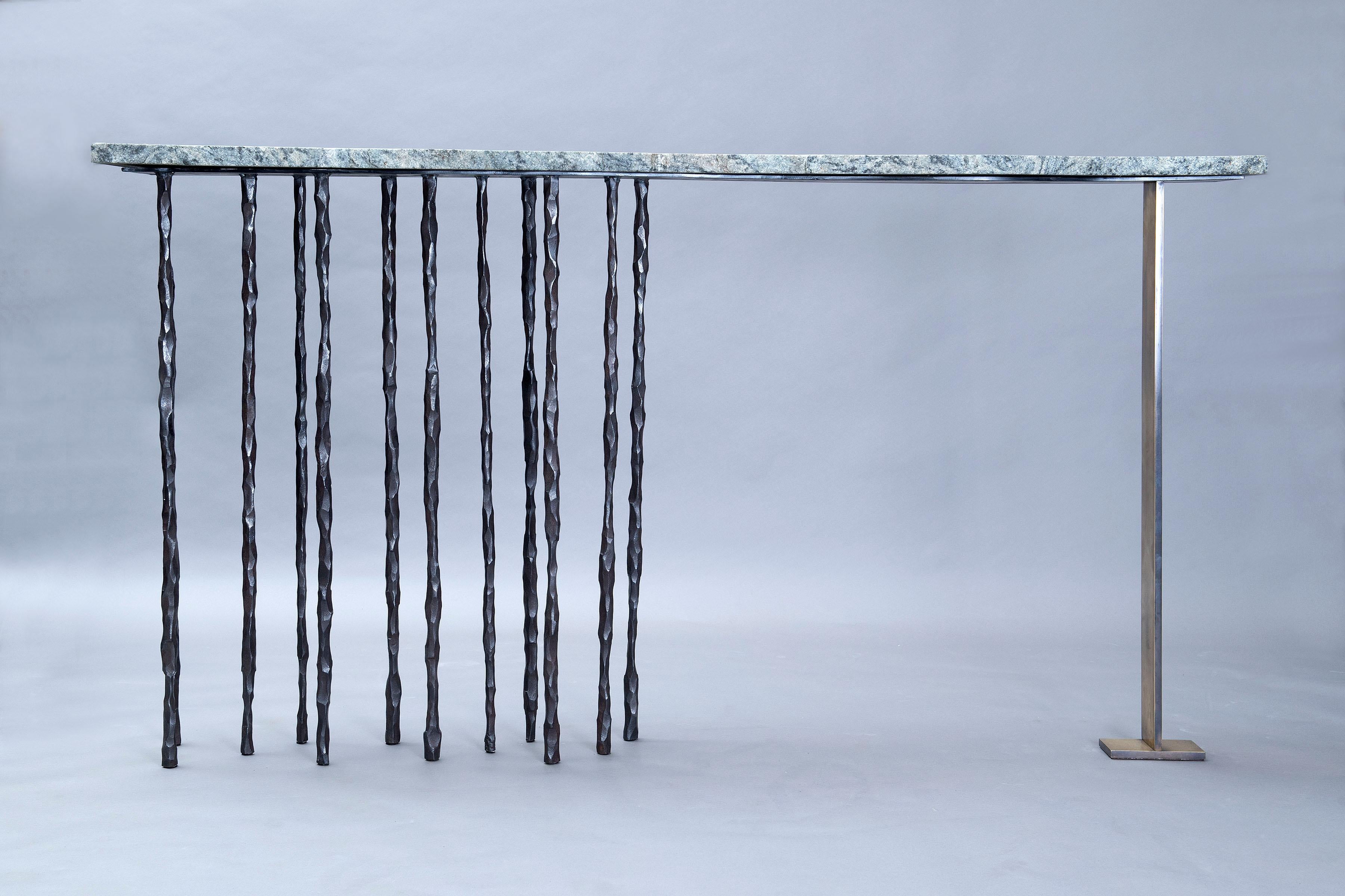 Sculptural Marble Brass And Iron Console One Of A Kind Sculptural Minimalist In New Condition In East Hampton, NY