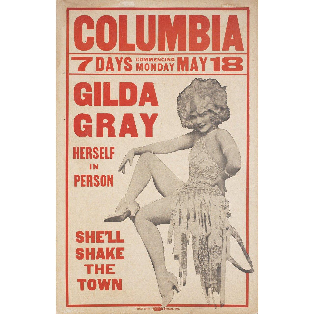 Original 1920s U.S. window card poster for Gilda Grey (1920s). Very Good-Fine condition, rolled with crease. Please note: the size is stated in inches and the actual size can vary by an inch or more.
 