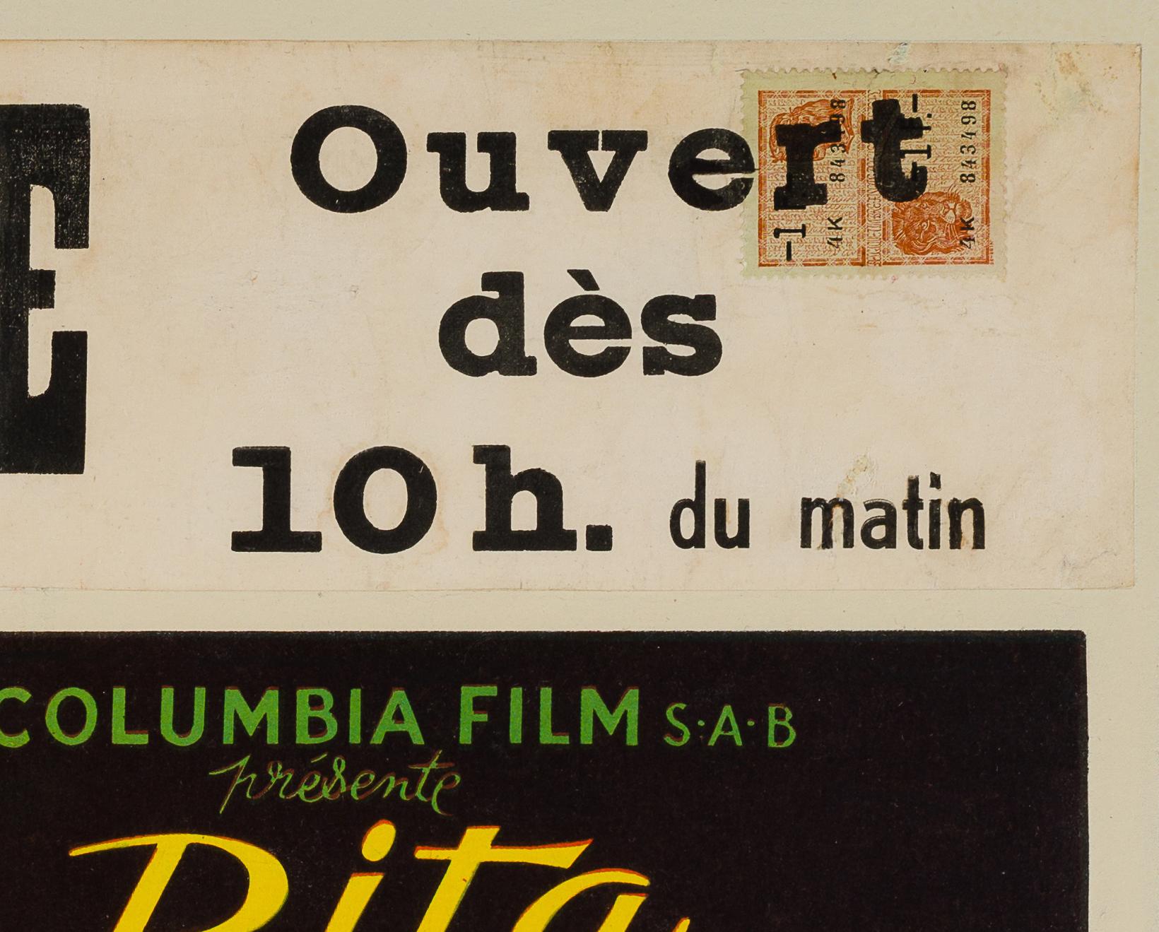 Belgian Gilda Original Vintage Belgium Film Movie Poster, 1946, Rare, Highly Collectible For Sale