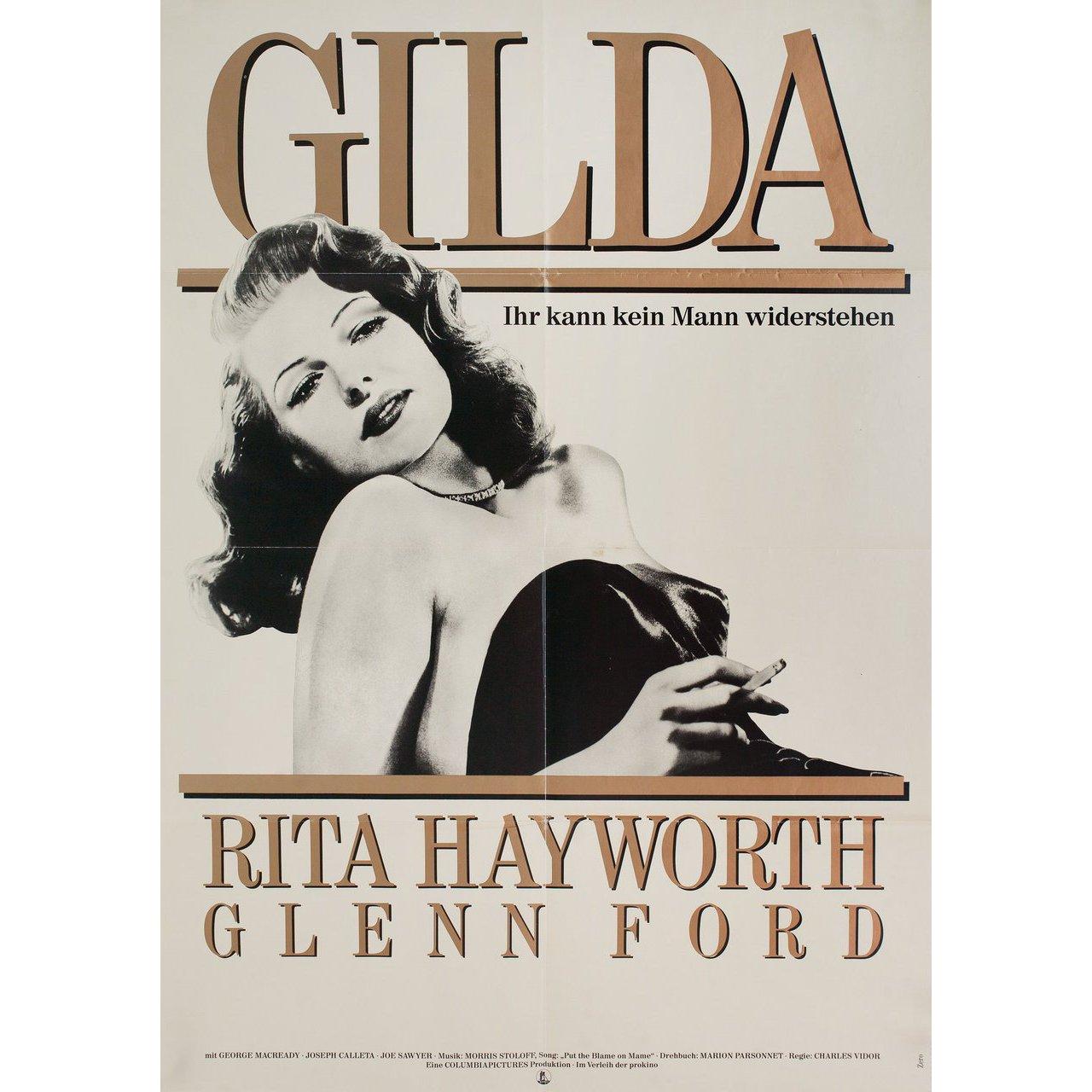 Original 1970s re-release German A1 poster for the 1946 film Gilda directed by Charles Vidor with Rita Hayworth / Glenn Ford / George Macready / Joseph Calleia. Fine condition, folded. Many original posters were issued folded or were subsequently
