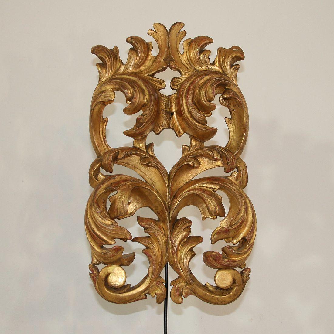 Gilded 18th Century Italian Baroque Carved Wooden Curl In Good Condition In Buisson, FR