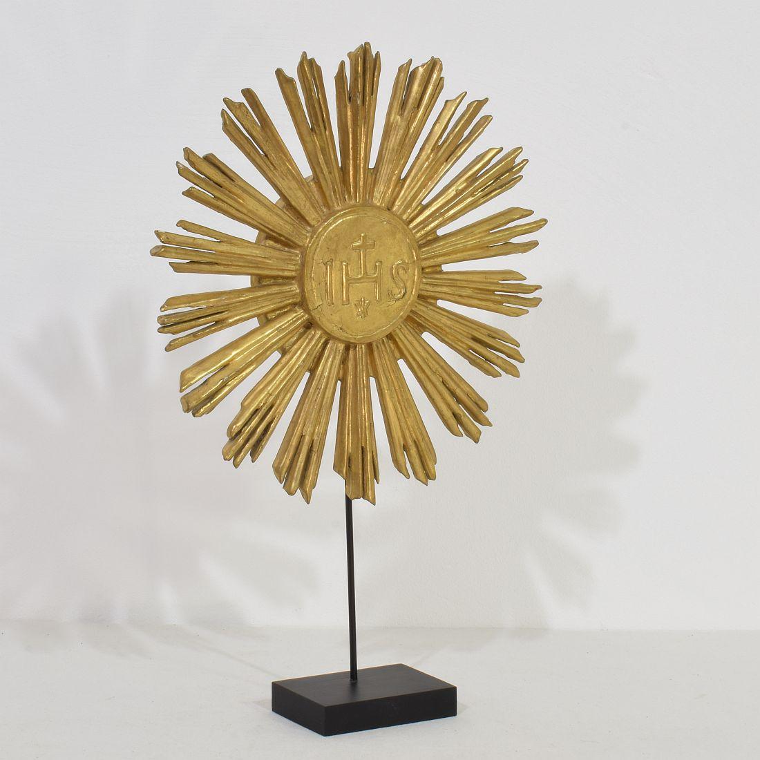 Hand-Carved Gilded 18th Century Italian Baroque Carved Wooden Sun