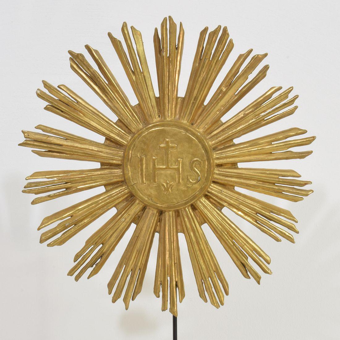 Gilded 18th Century Italian Baroque Carved Wooden Sun 2