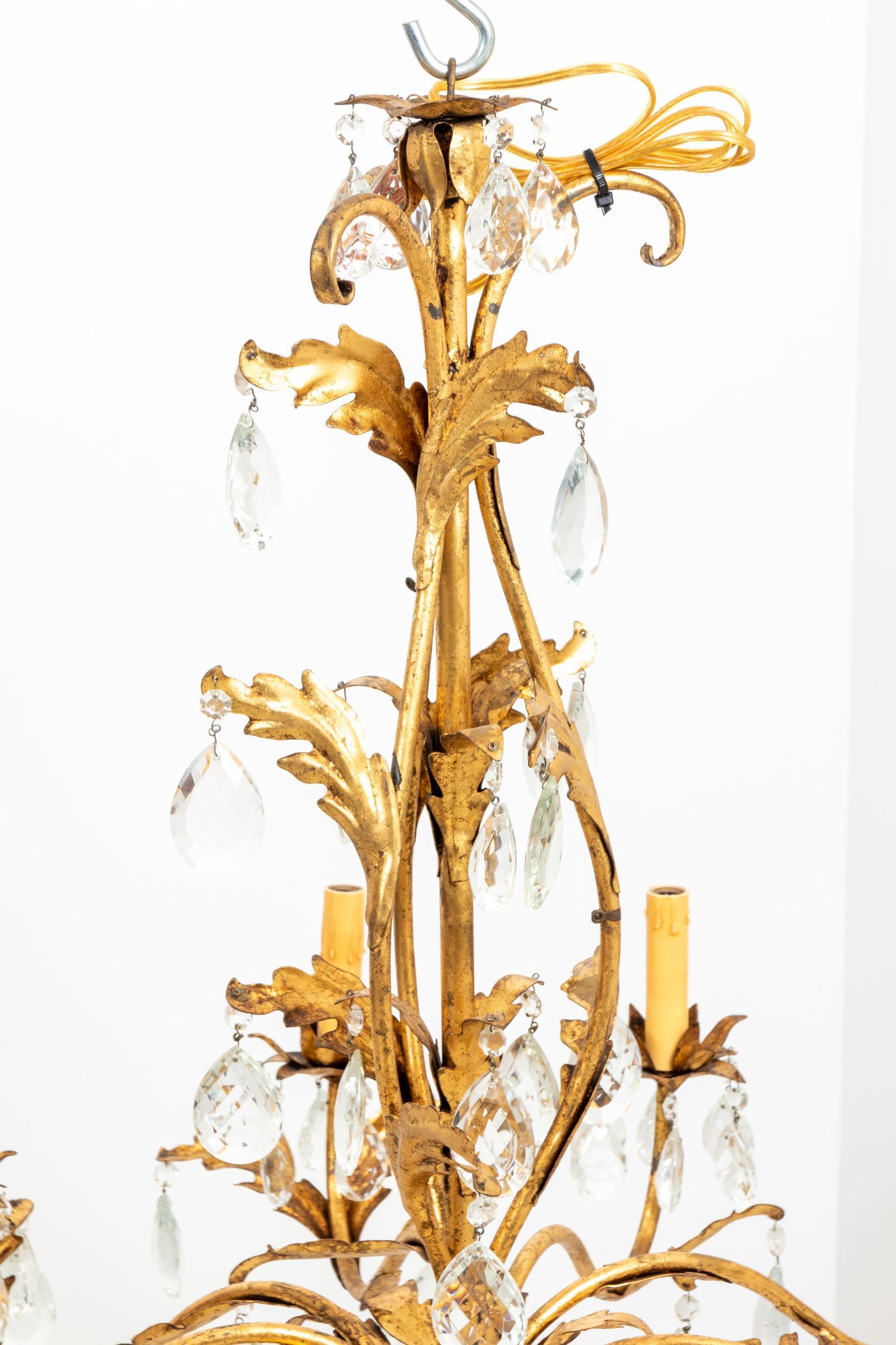 French Gilded 8 Stem Chandelier For Sale