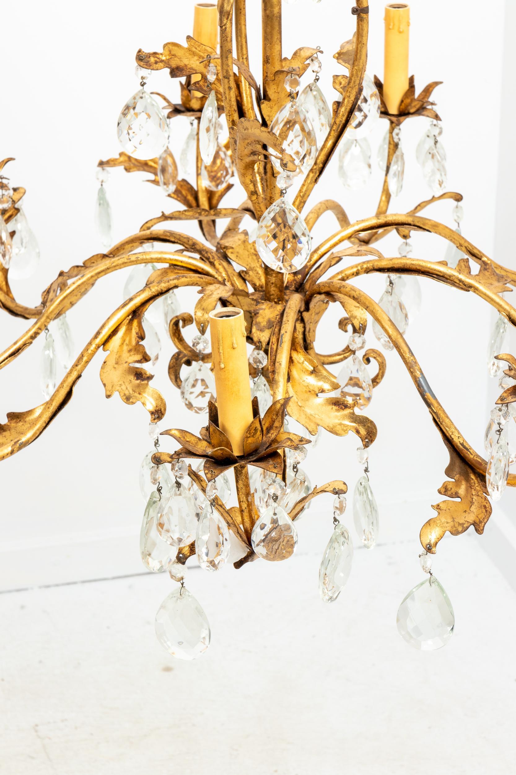 Mid-20th Century Gilded 8 Stem Chandelier For Sale