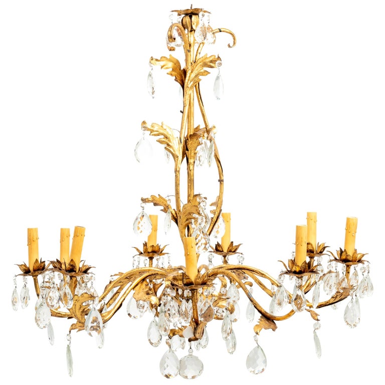 Gilded 8 Stem Chandelier For Sale at 1stDibs