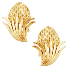 Gilded Abstract "Gold Rush" Series Pinecone Texture Earrings By Crown Trifari
